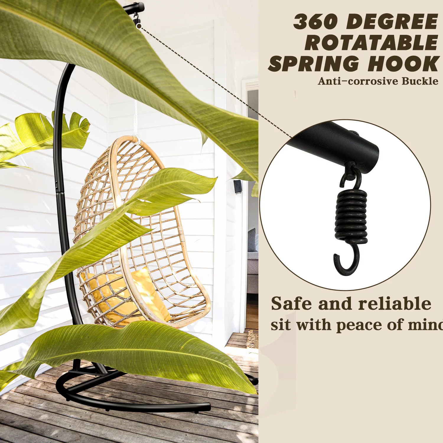 ARTBUSKE Hanging Hammock Chair Stand for Chair Swing Stand for Outside Porch Hammock Frame for Ourdoor and Indoor Heavy Duty Stand Only with 360-Degree Rotating Spring Hook(Stand Only)