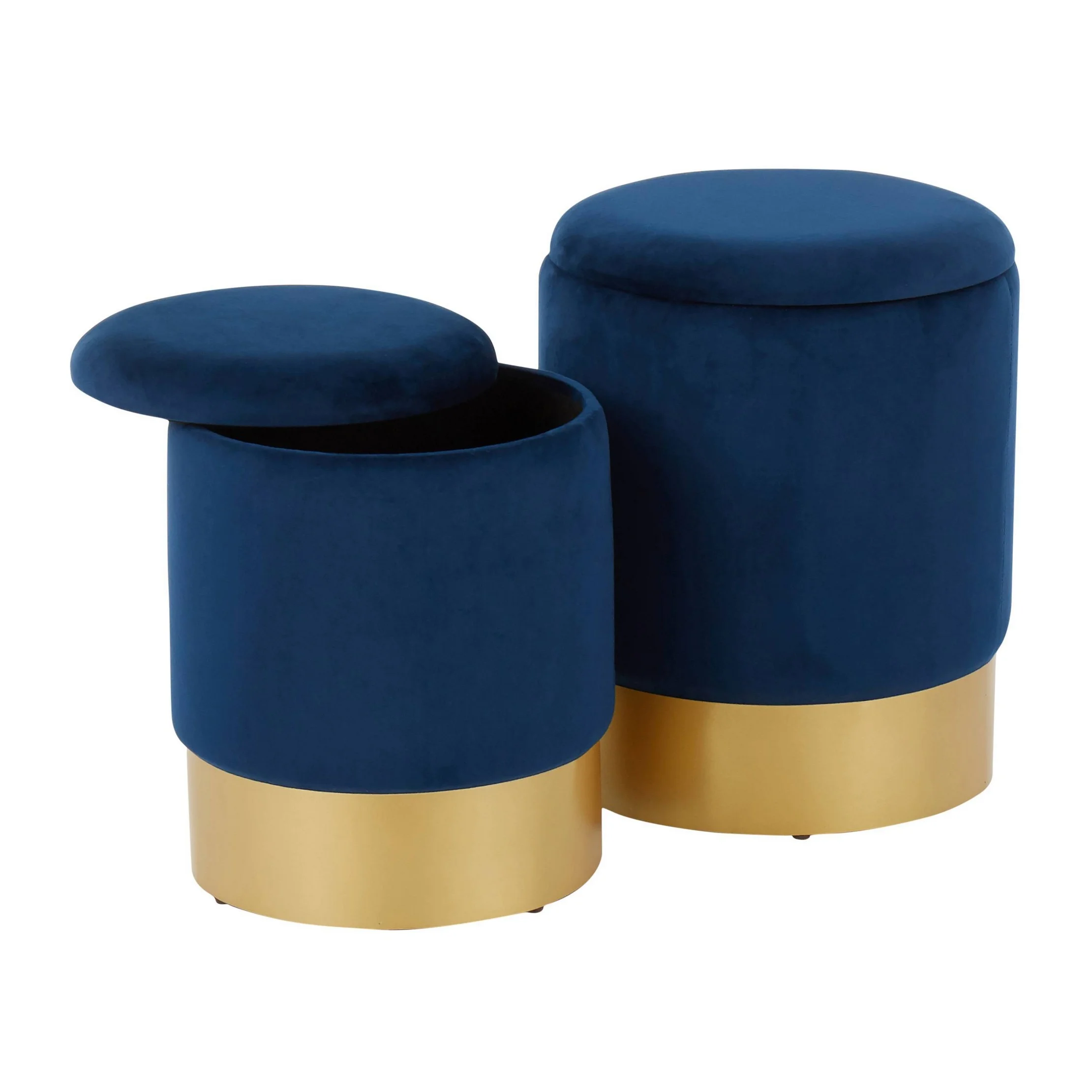 Set of 2 Marla Contemporary Glam Nesting Ottomans Blue