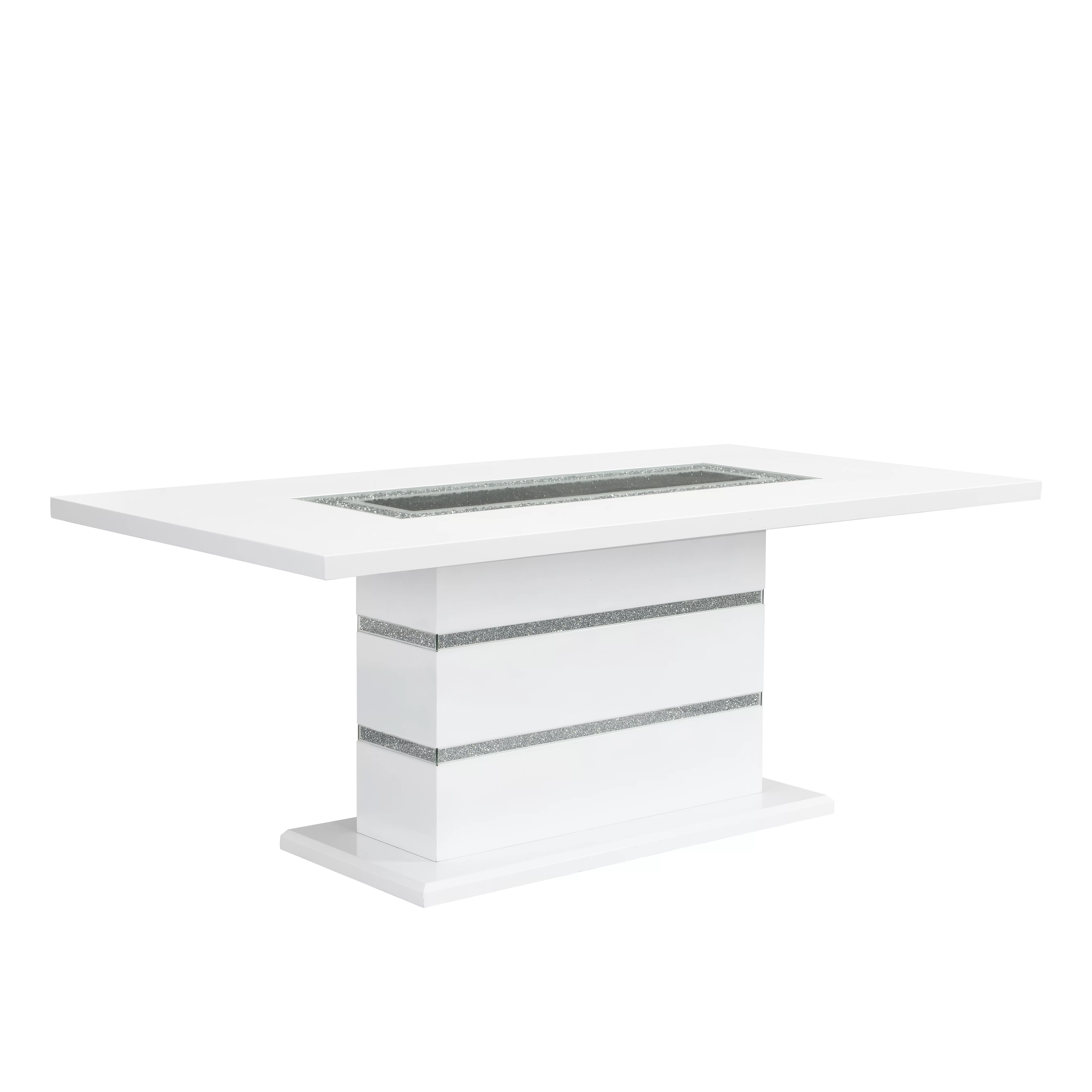 Acme Elizaveta Rectangle Wood Top Dining Table in Gray and White High Gloss Indoor