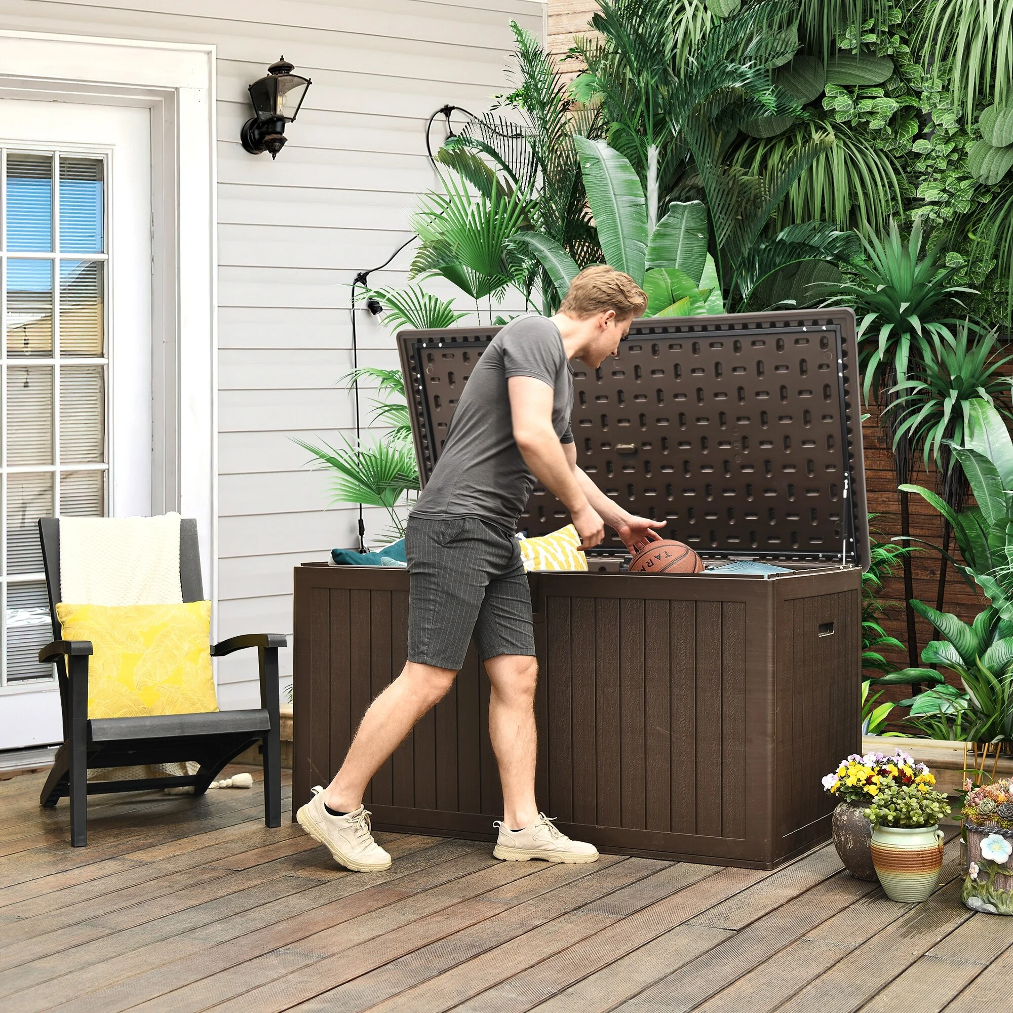 Mcferran's Inc 230 Gallon Outdoor Storage Waterproof Deck Box Brown - 230 Gallons