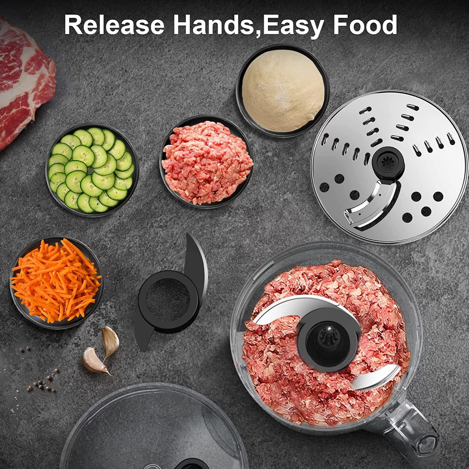 Anthter 600W Professional Food Processor - 7 Cups, Reversible Discs, Blades for Chopping, Slicing, Purees & Dough