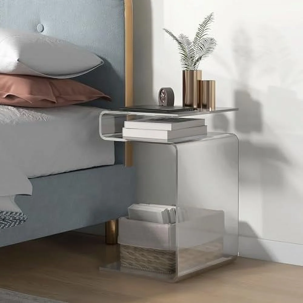 WTYNKAE 14" Long 2-Tier Rectangle All Acrylic 15mm Thick Waterfall Coffee Table  Clear