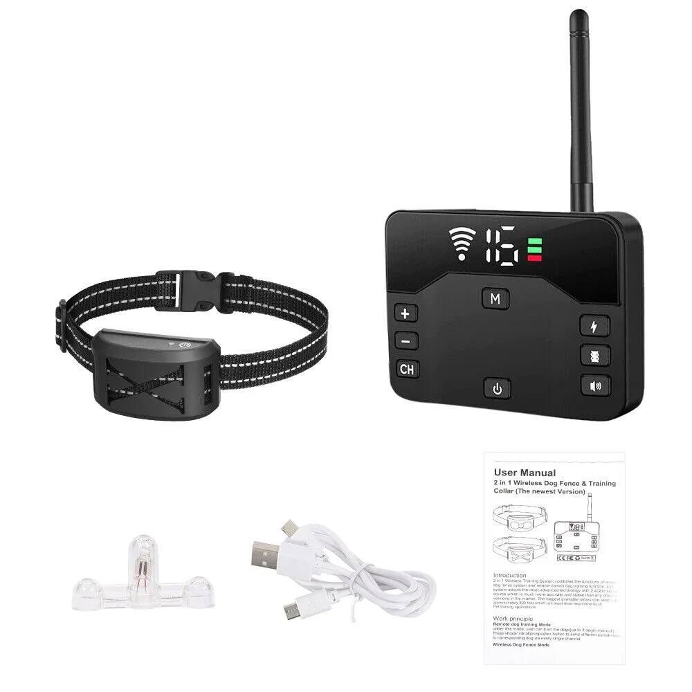 1/2/3 Pet Dog Wireless Electric Fence Containment System Training Collar Shock