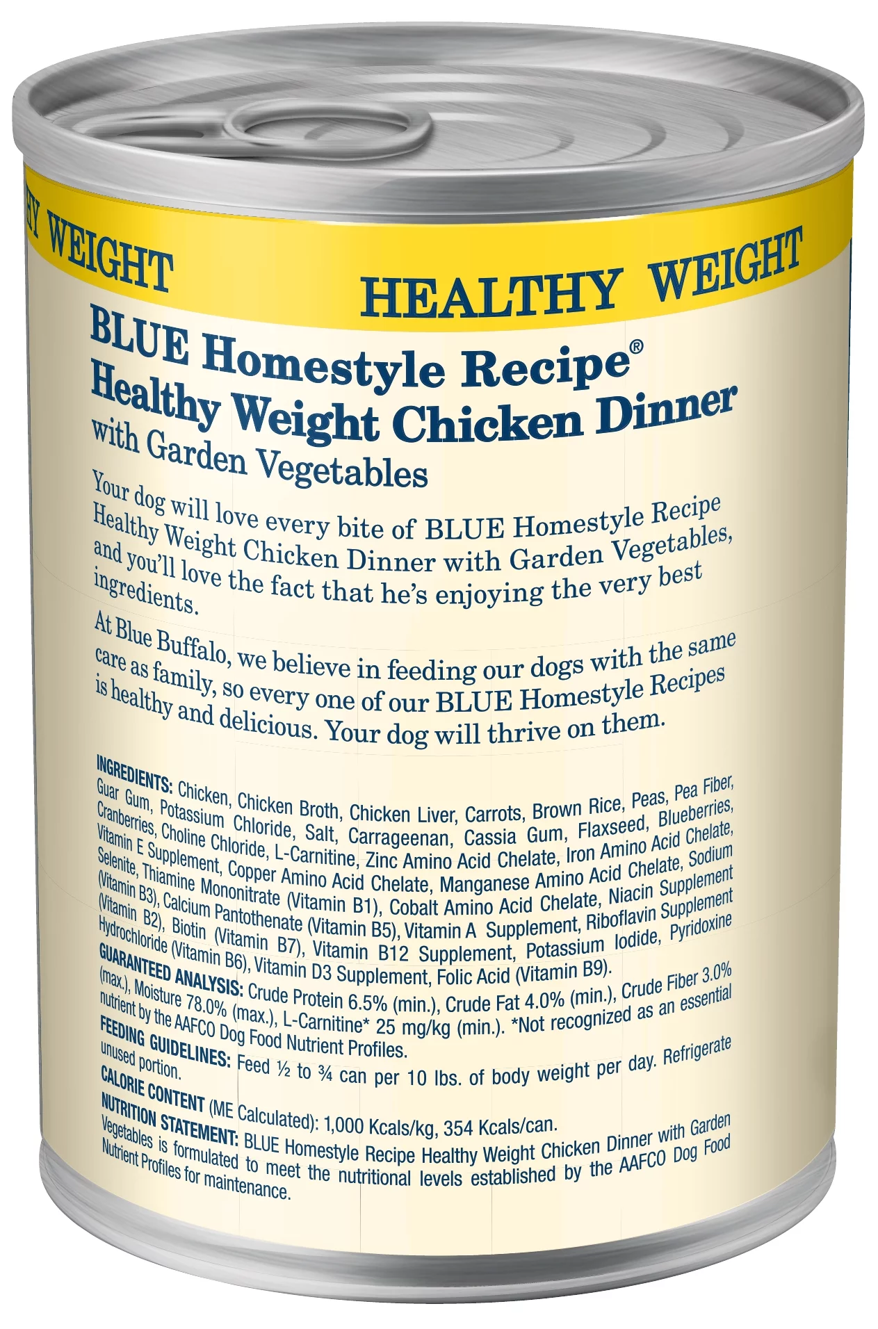 (4 pack) Blue Buffalo Homestyle Recipe Healthy Weight Chicken Pate Wet Dog Food for Adult Dogs, Whole Grain, 12.5 oz. Can