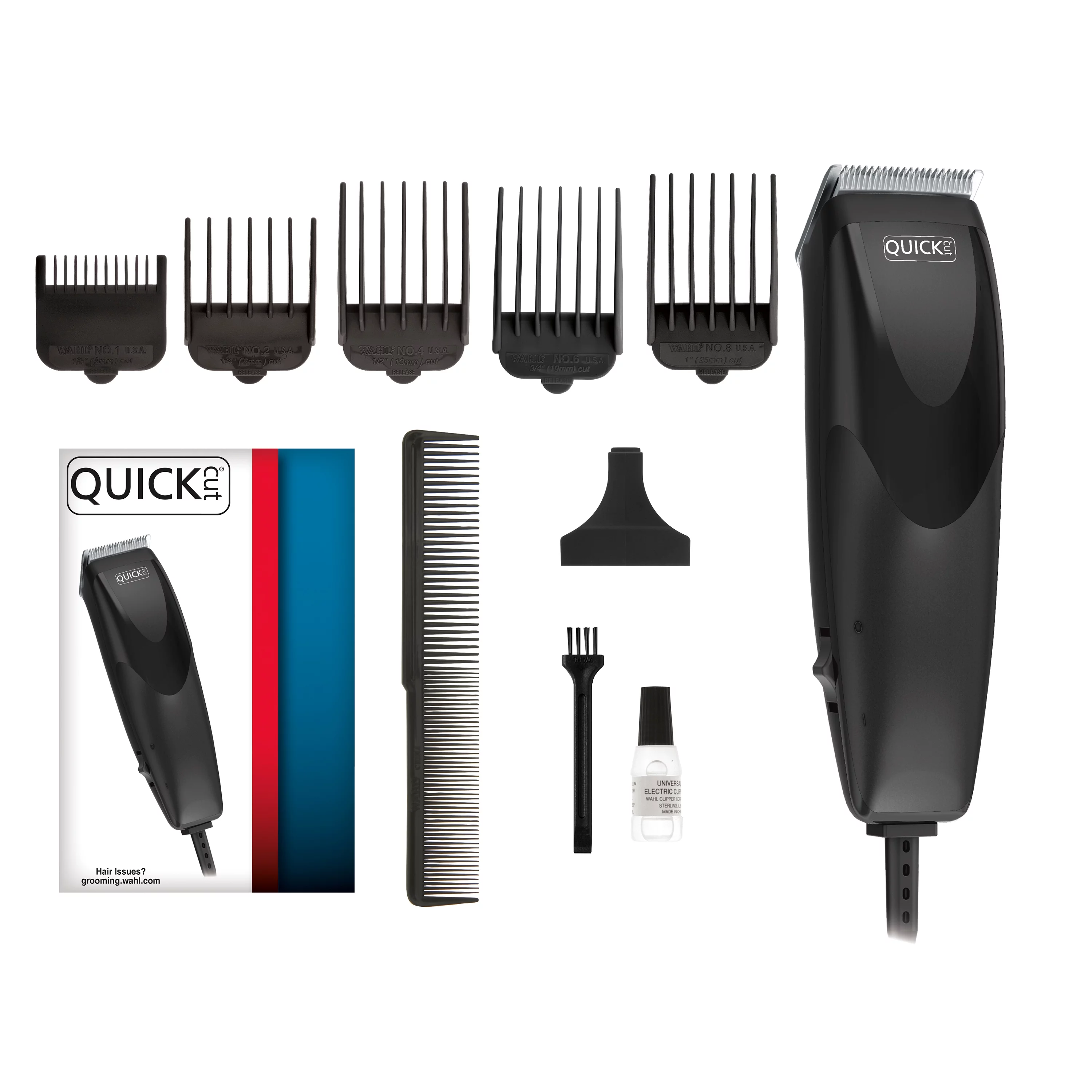 Quick Cut Hair Cutting Kit, 10 Piece Set with Clipper, Styling Guide, Blade Guard, English & Spanish Instructions, 9314-1501