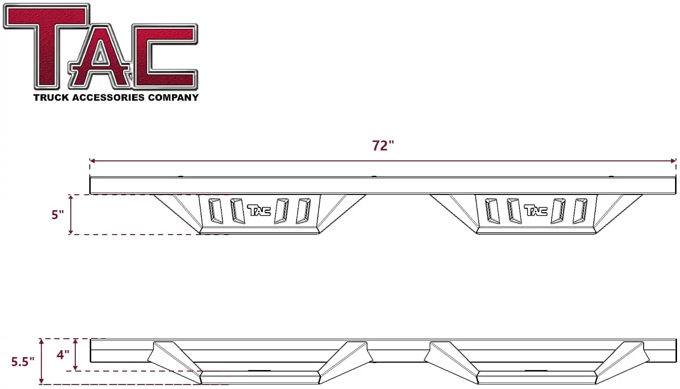 TAC Sidewinder Running Boards Fit 2007-2018 Chevy Silverado/GMC Sierra 1500|2007-2019 2500/3500 Extended Double Cab 4” Drop Side Steps Nerf Bars Rock Slider Pickup Truck Fine Texture Black