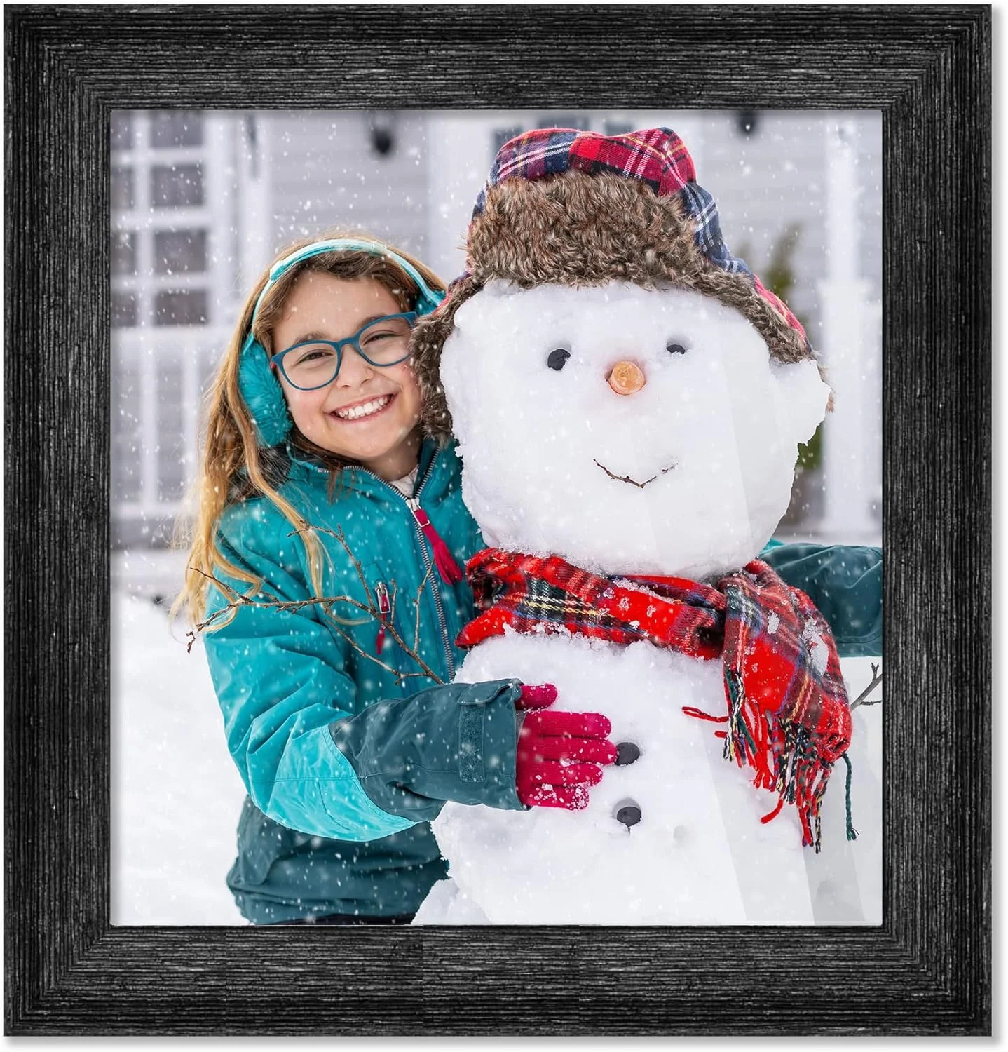 16X16 Frame Black Barnwood Picture Frame - Modern Photo Frame Includes UV Shatter Guard Front, Acid Foam Backing Board, Hanging Hardware Wood Square Frame Wall Frames For Family Photos