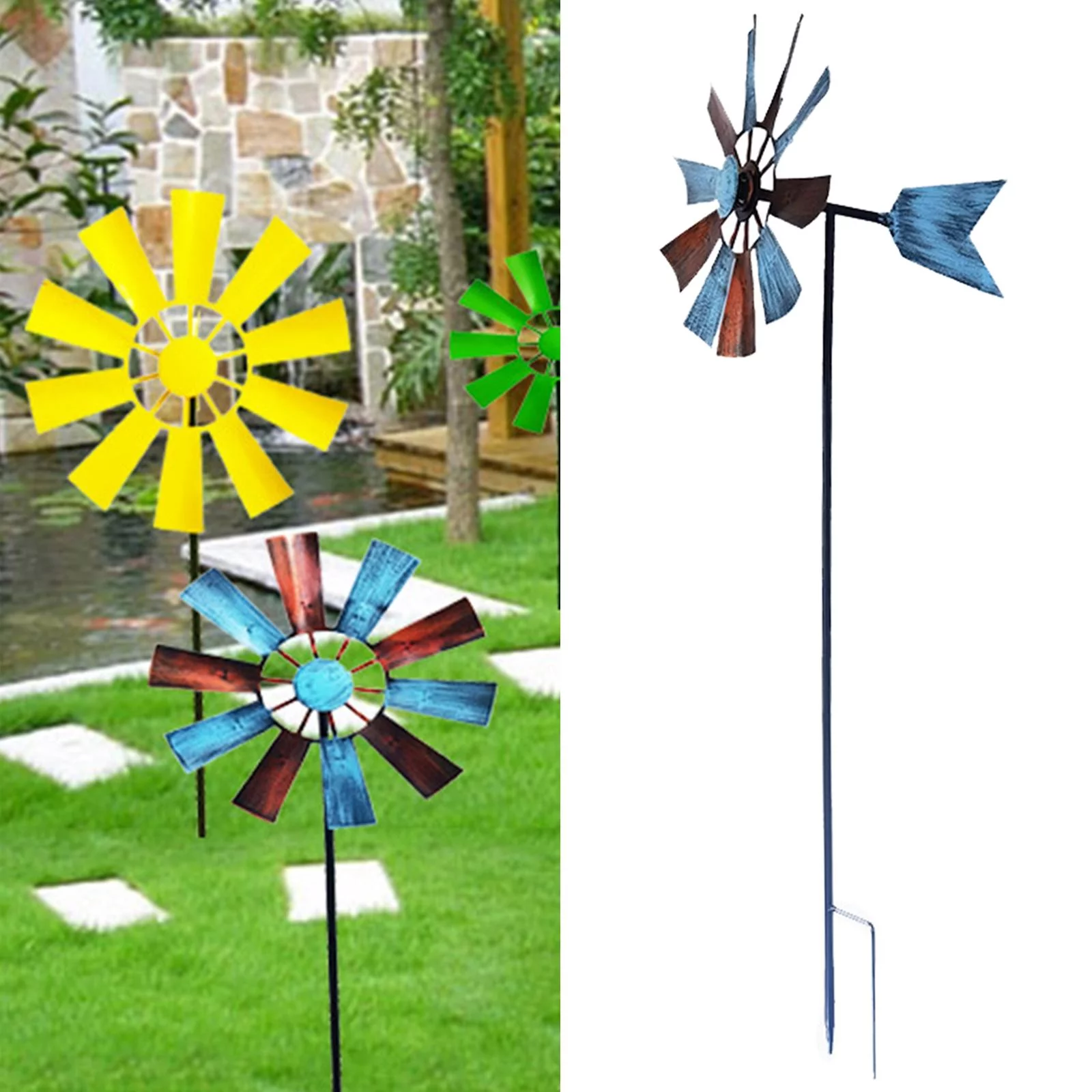 28 with Metal Garden Stake,Pinwheel Decorative Lawn Ornament Wind Mill for Yard Lawn Backyard Garden Decoration , B
