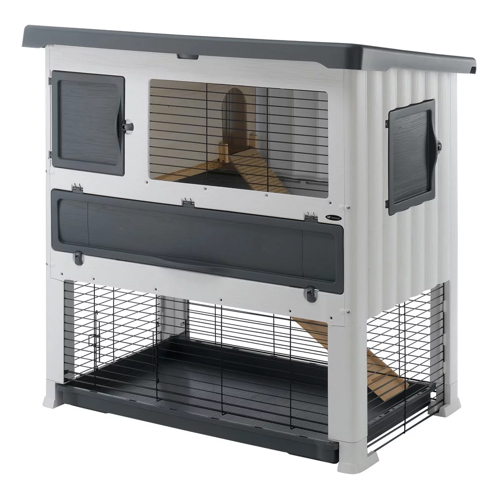 Ferplast Grand Lodge 120 Plus Rabbit Hutch | Large Oudoor Plastic Rabbit Hutch | 45.47L x 24.80W x 46.06H Inches, Gray