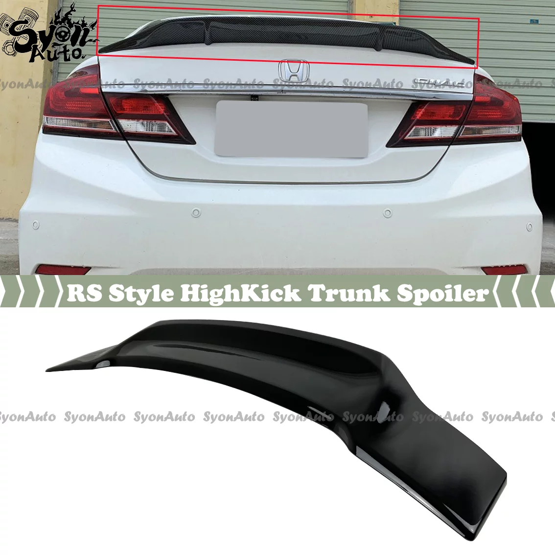 FITS 2012-2015 HONDA CIVIC SEDAN GLOSSY BLACK RS STYLE HIGHKICK TRUNK SPOILER WING