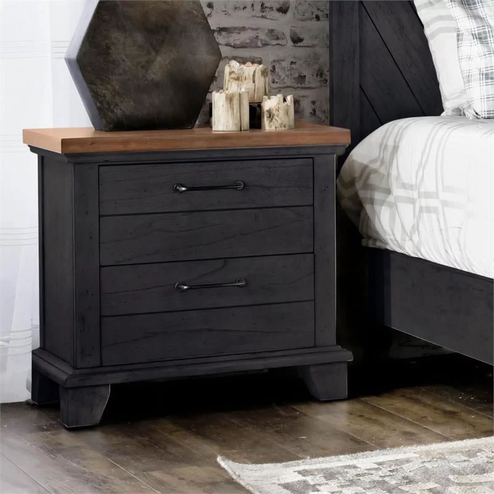 Home Square Two Drawer Wood Nightstand Set in Honey Brown (Set of 2)