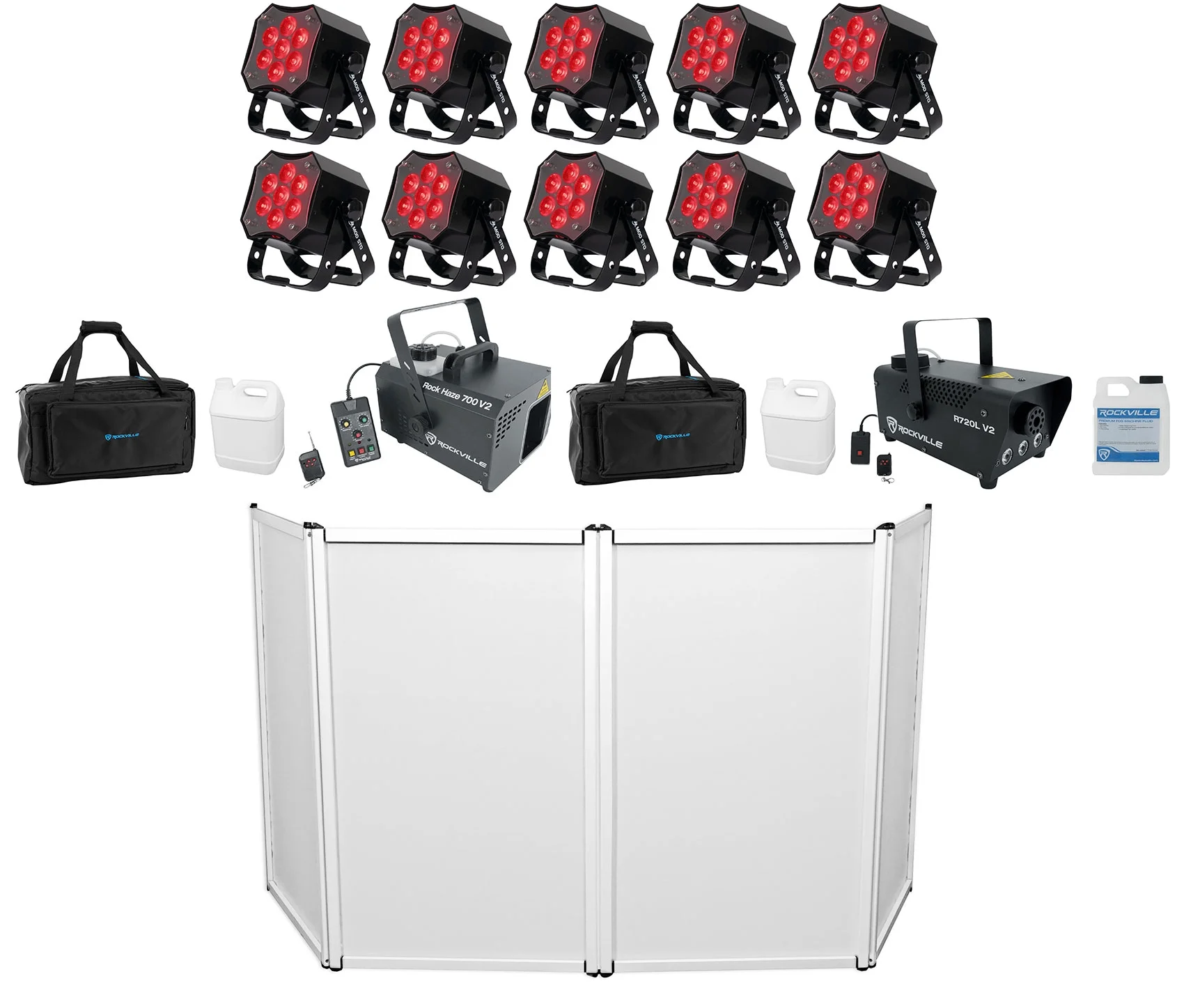 10) American DJ MOD STQ Compact DMX Par Lights w/Remote+Facade+Hazer+Fogger+Bags