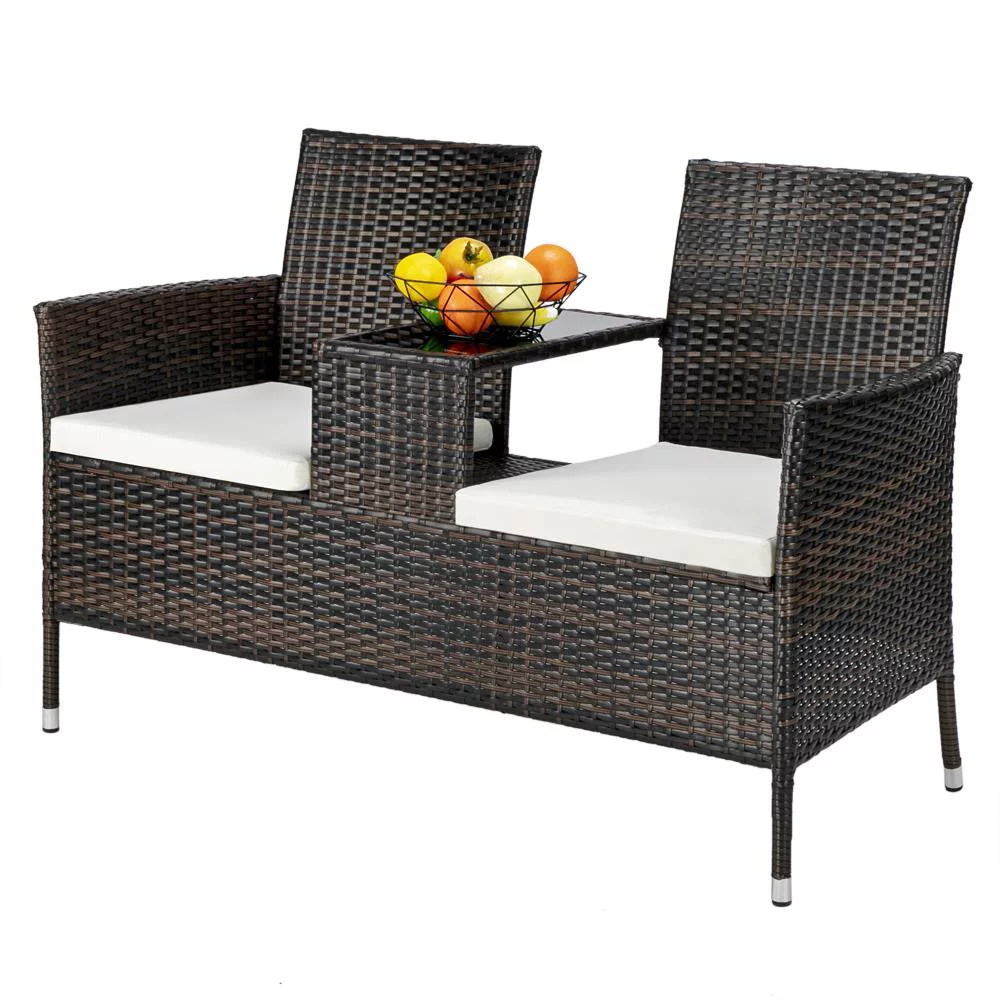 BaytoCare Patio Home Rattan Chat Set, Brown Gradient