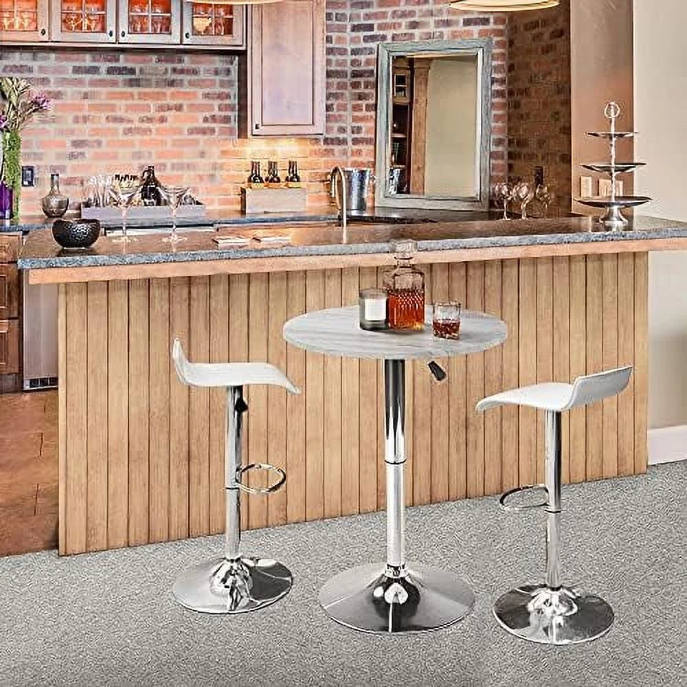 Height Adjustable Round Pub Table Counter Bar Height MDF Top Table 360° Swivel Bar Tables Tall Cocktail Tables Bistro Table, Grey