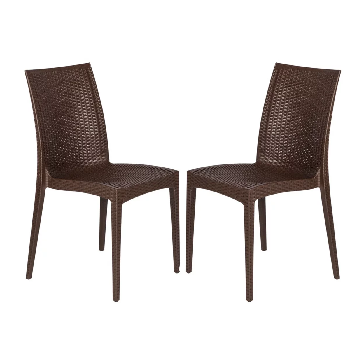 LeisureMod Modern Weave Mace Indoor Outdoor Dining Chair in Brown Set of 2