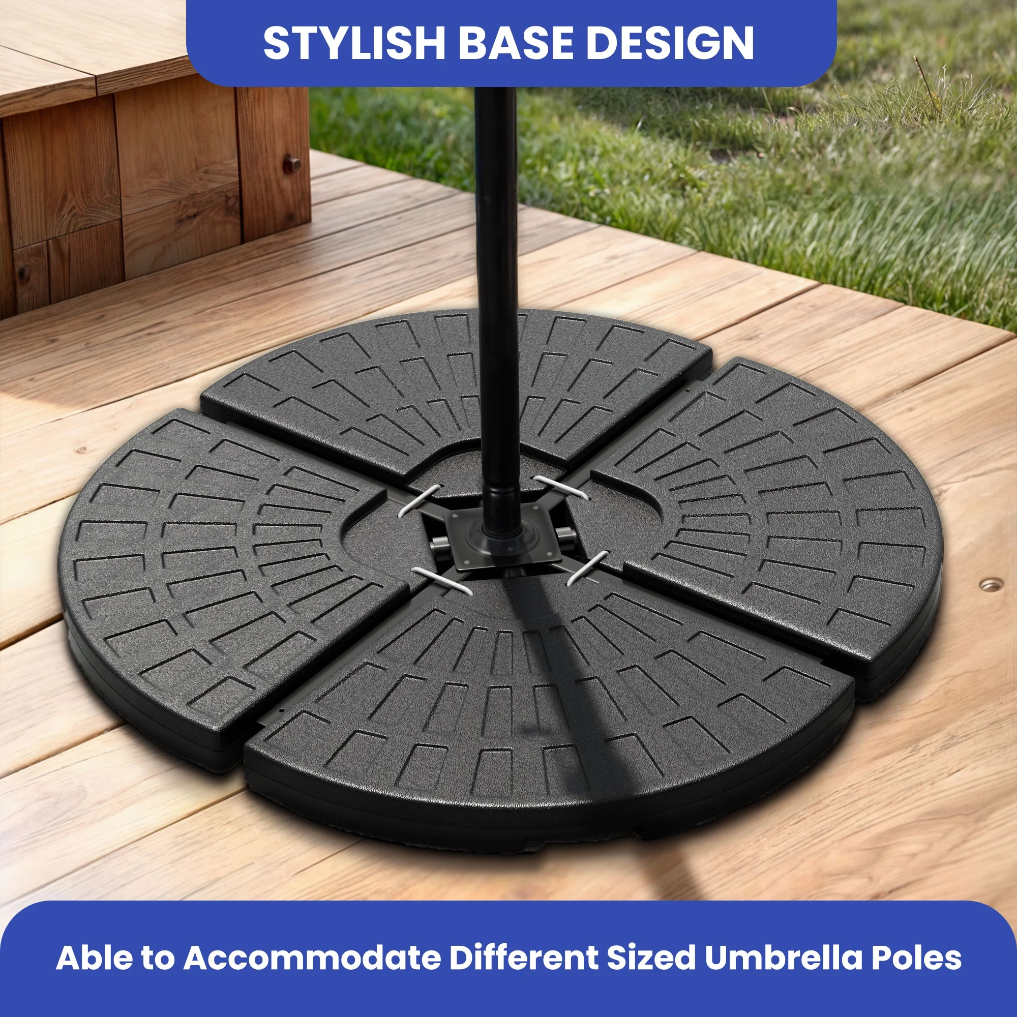 ModFusion 4-Piece Round Patio Umbrella Base Plate Set with Easy-Fill Spouts, Fills up to 110 lbs