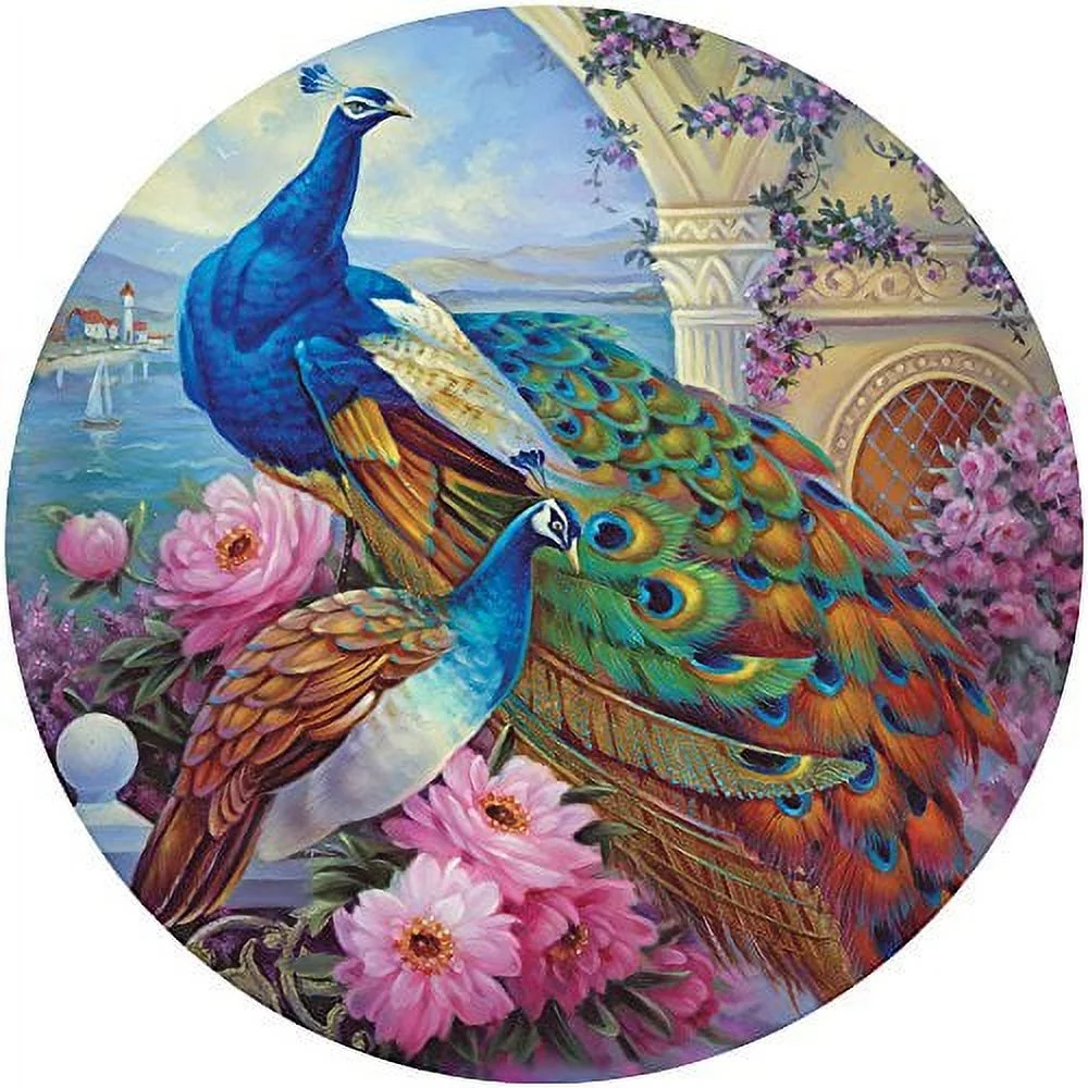 Bits And Pieces Bits And Pieces - 500 Piece Round Jigsaw Puzzle For Adults - Marvelous Garden - 500 Pc Beautiful Peacocks Round Jigsaw By Artist Oleg Gavrilov Puzzles