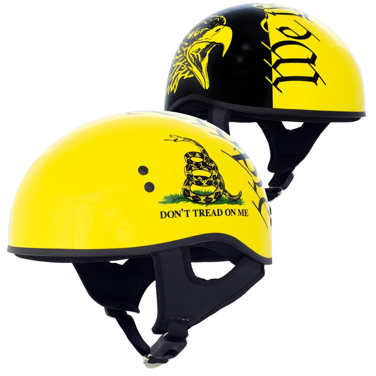Hot Leathers HLD1046 Gloss Black and Yellow 'We The People' Advanced DOT Skull Half Helmet for Men and Women Small