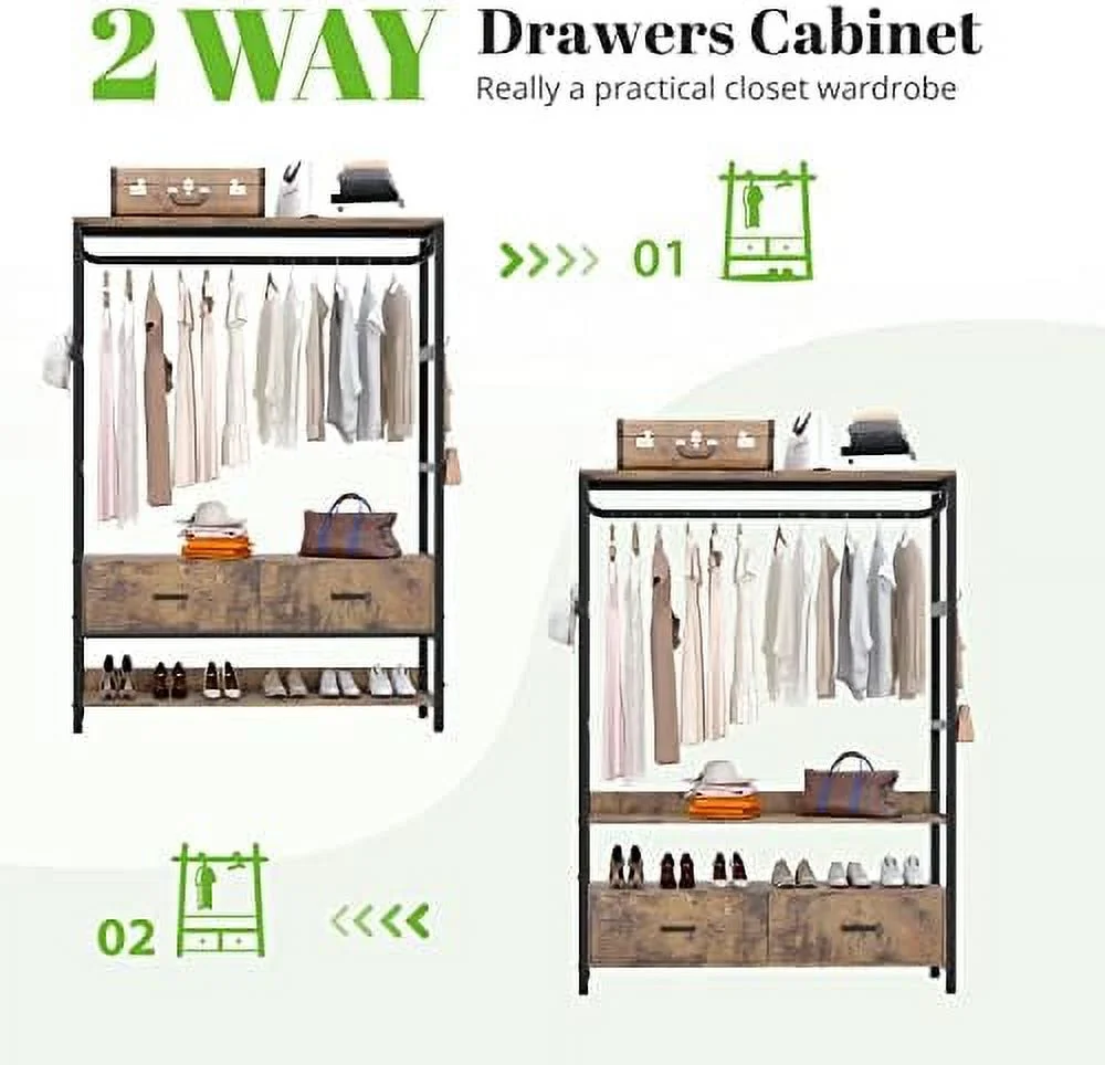 xrboomlife 520lbs Heavy Duty Metal Freestanding Closet Organizers and  Drawers with Shelves and Hooks for Clothes Clothing Garment Rack with Shelves Wardrobe Cabinet  Shelving for Bedroom