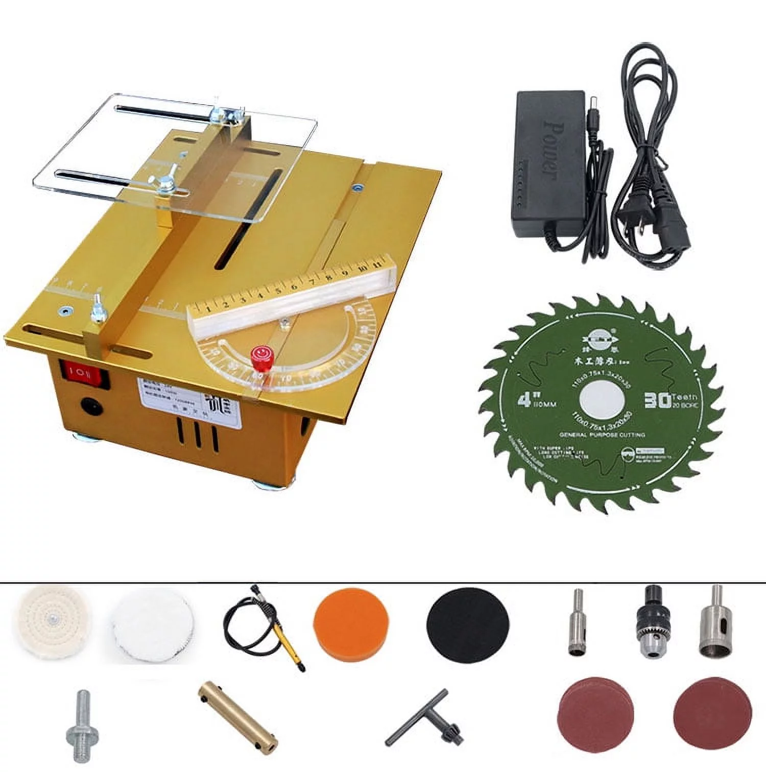 Multifunction Mini Table Saw Handmade Woodworking Bench Lathe Electric Polisher Grinder Cutting Machine with Sliding Ruler - Complete Configration
