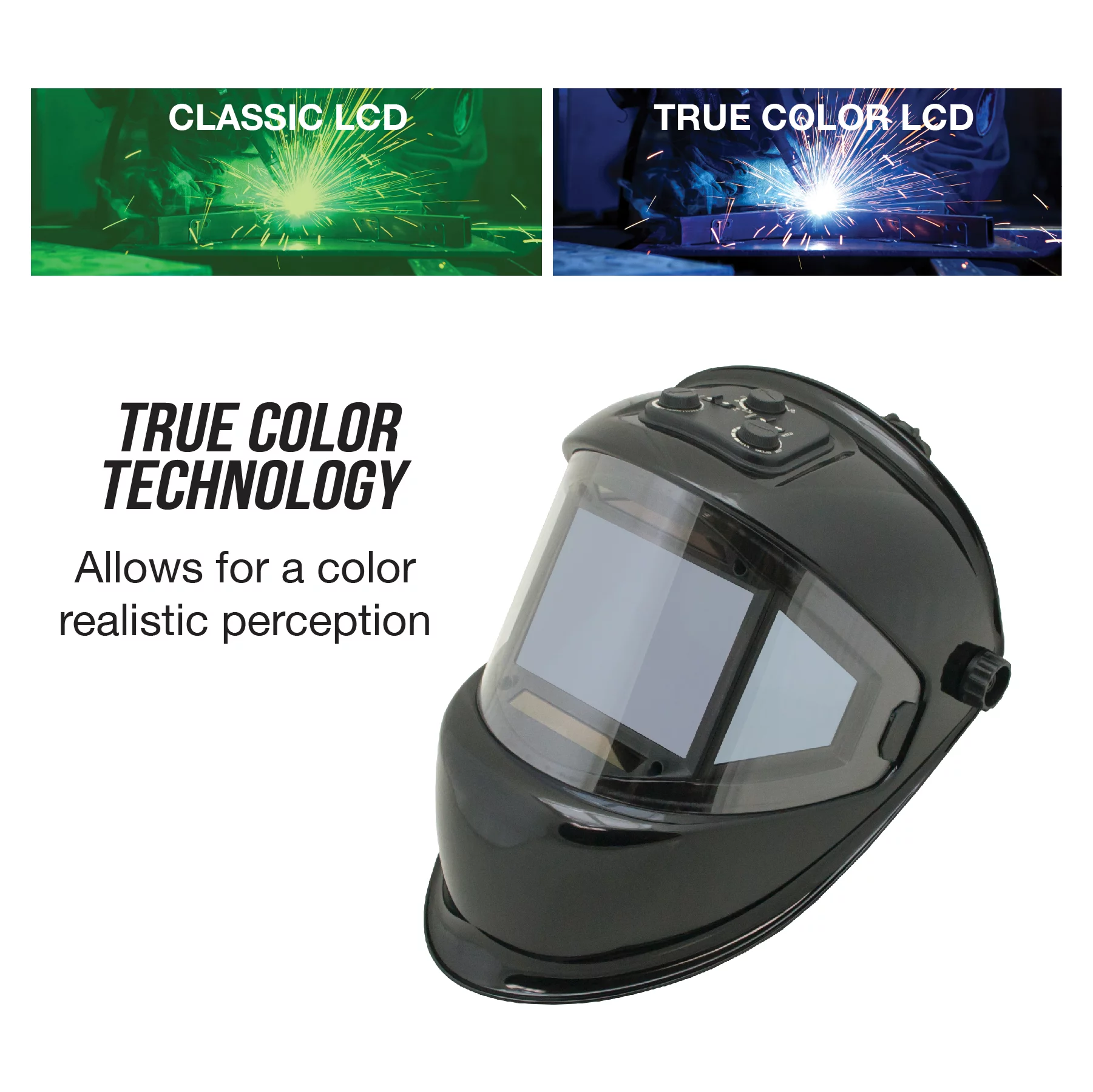 TGR Panoramic 180 View Solar Powered Auto Darkening Welding Helmet - True Color (BLACK)