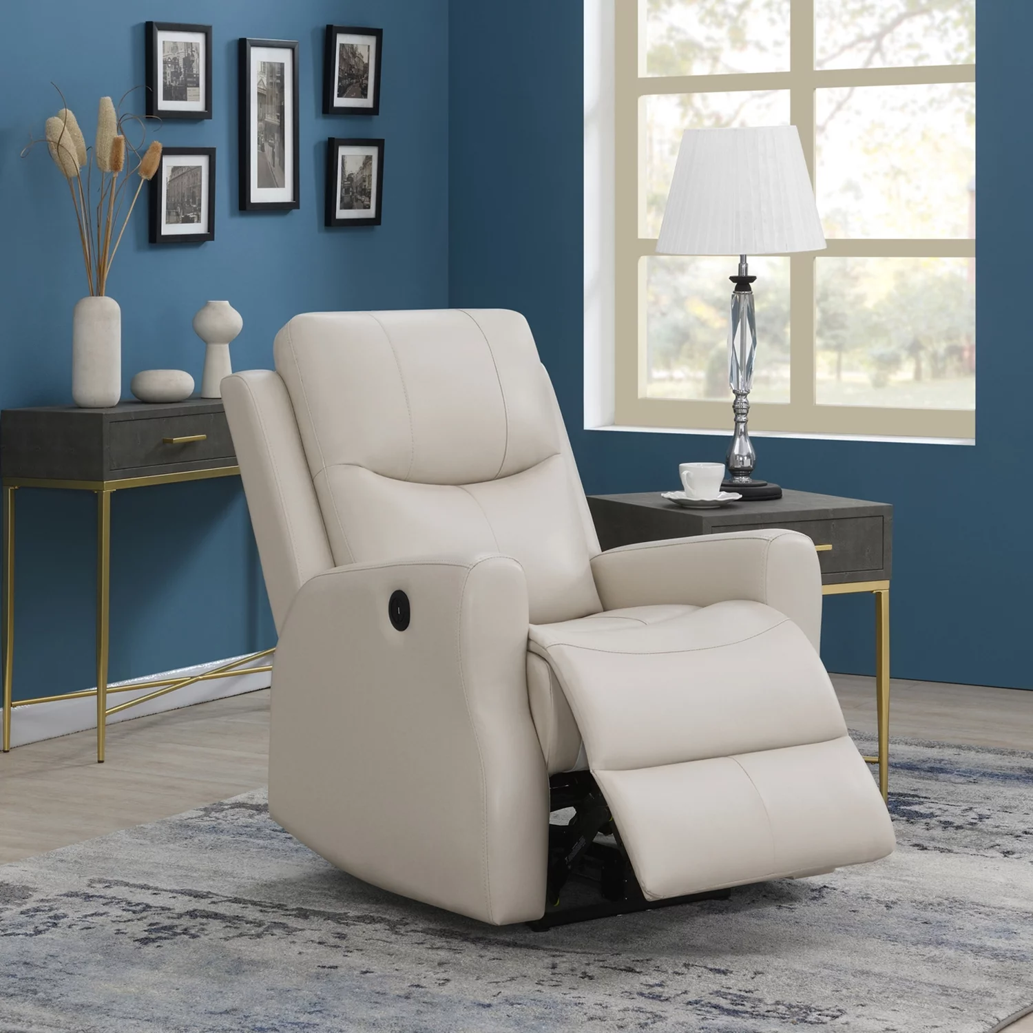 Upholstered Power Recliner with USB Port Beige