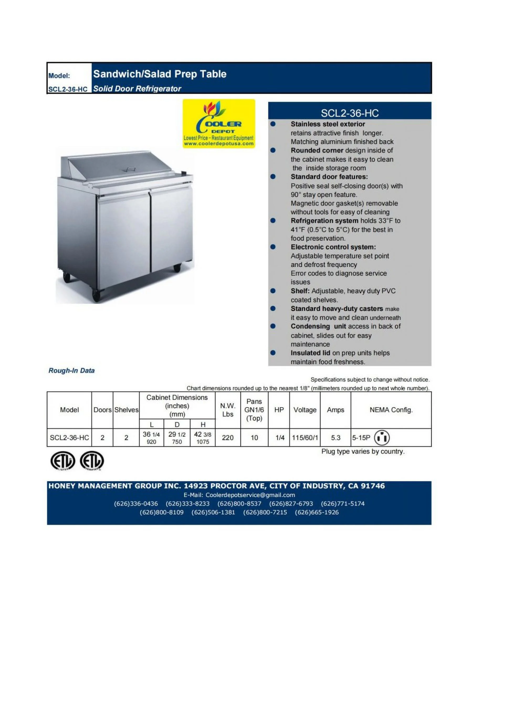 NSF Sandwich Prep Table 36 Ins XSP36