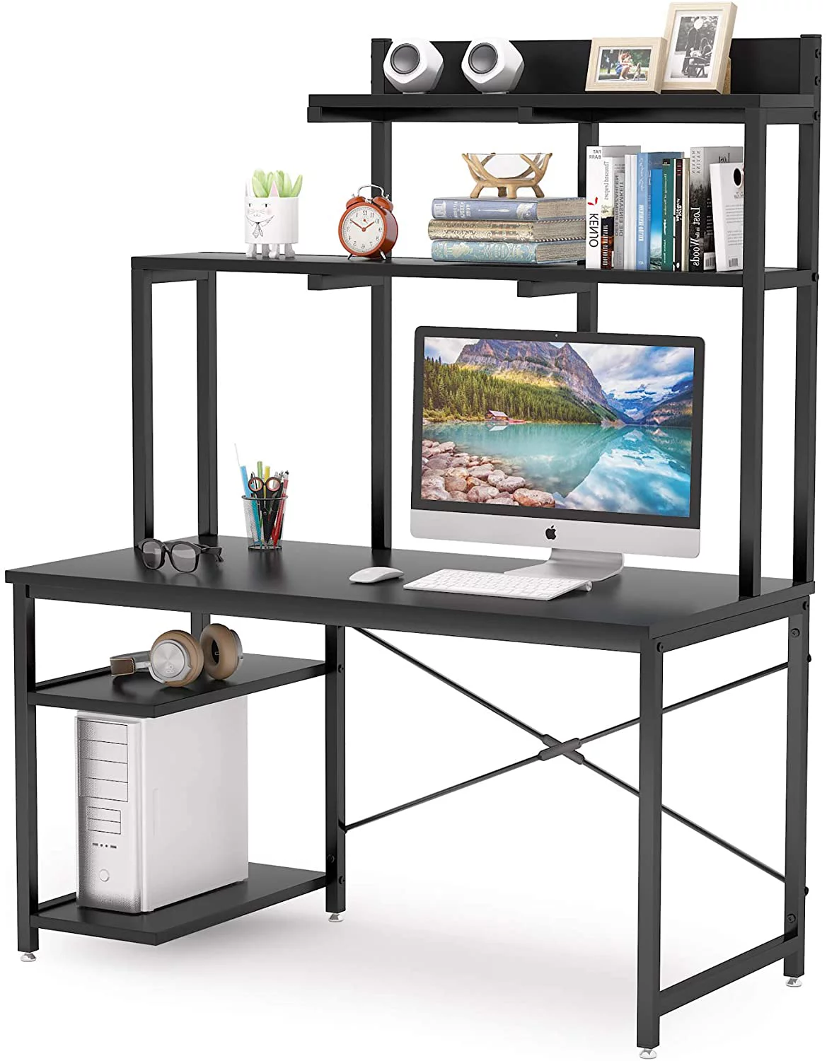 TribeSigns 47-Inch Computer Desk with Storage Hutch Shelf for Home Office