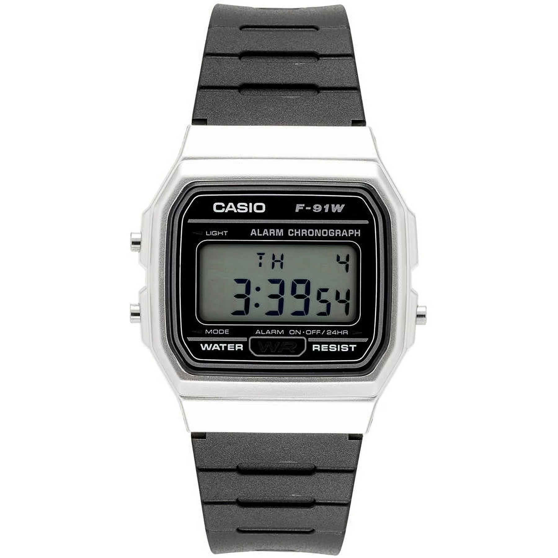 Casio Men's Casual Digital Black Resin Sport Watch, Silver Case F91WM-7A