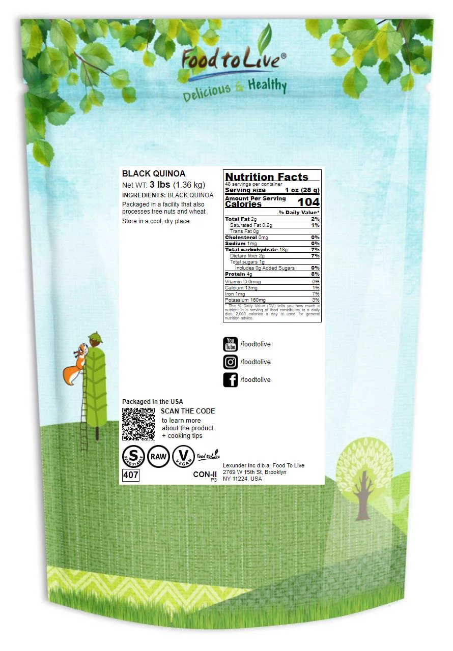 Black Quinoa, 3 Pounds — Raw, Sproutable — by Food to Live