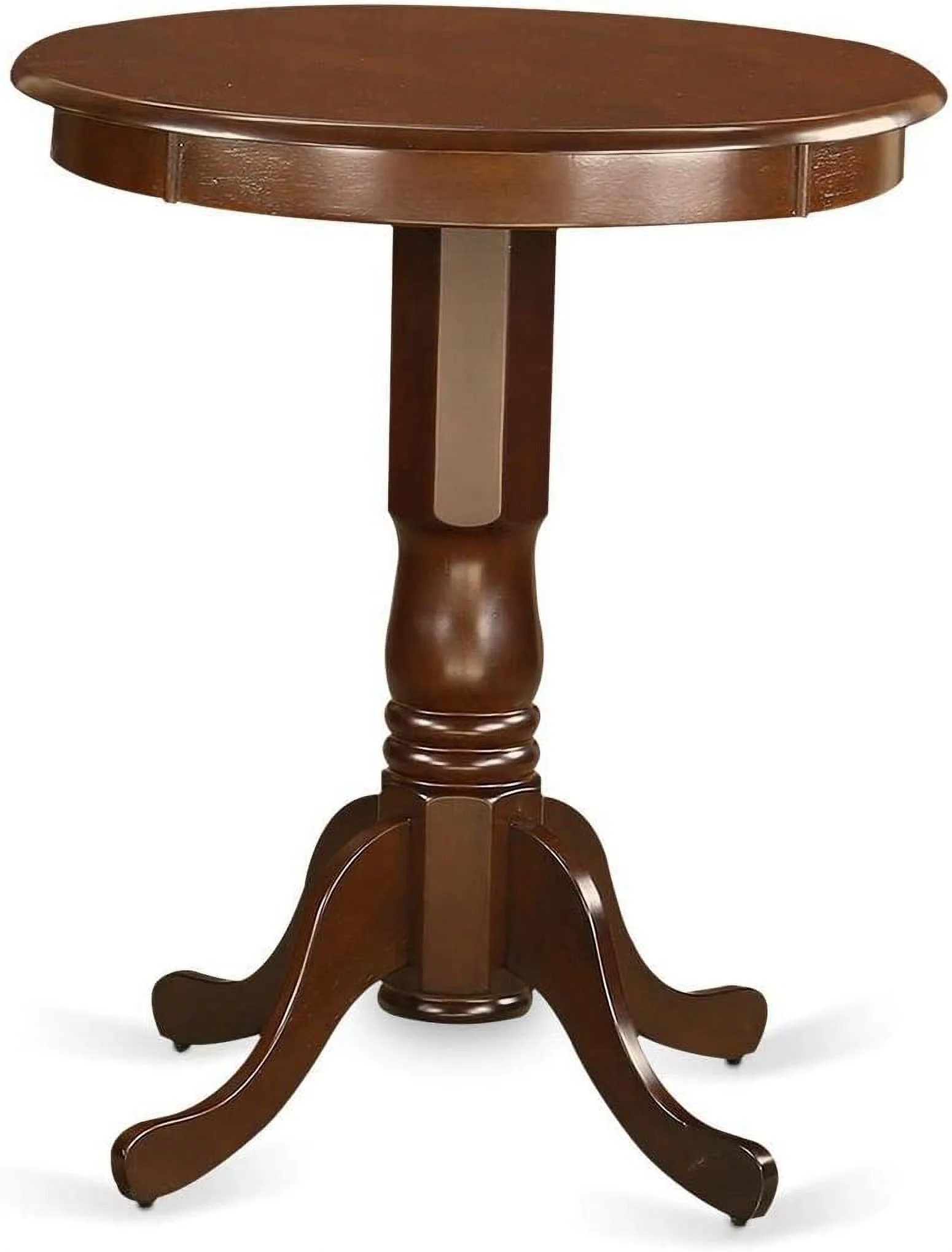 3 Piece Kitchen Counter Height Set Contains A Round Wooden Table With Pedestal And 2 Dining Chairs, 30X30 Inch, Mahogany