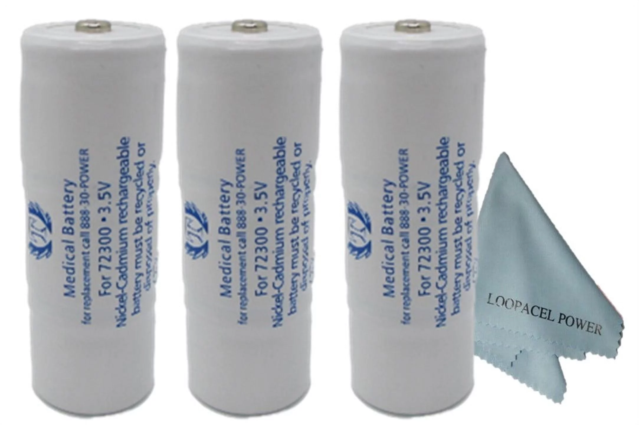 3 Titon 72300 Replacement Battery for Welch Allyn 72300 3.5V with Loopacell Cloth