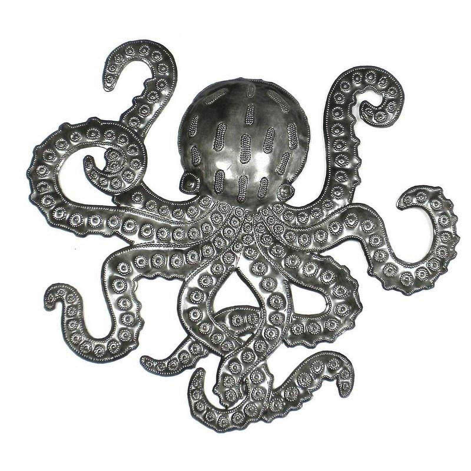 The Curated Nomad  16-inch Embossed Octopus Recycled Metal Haitian Wall Art