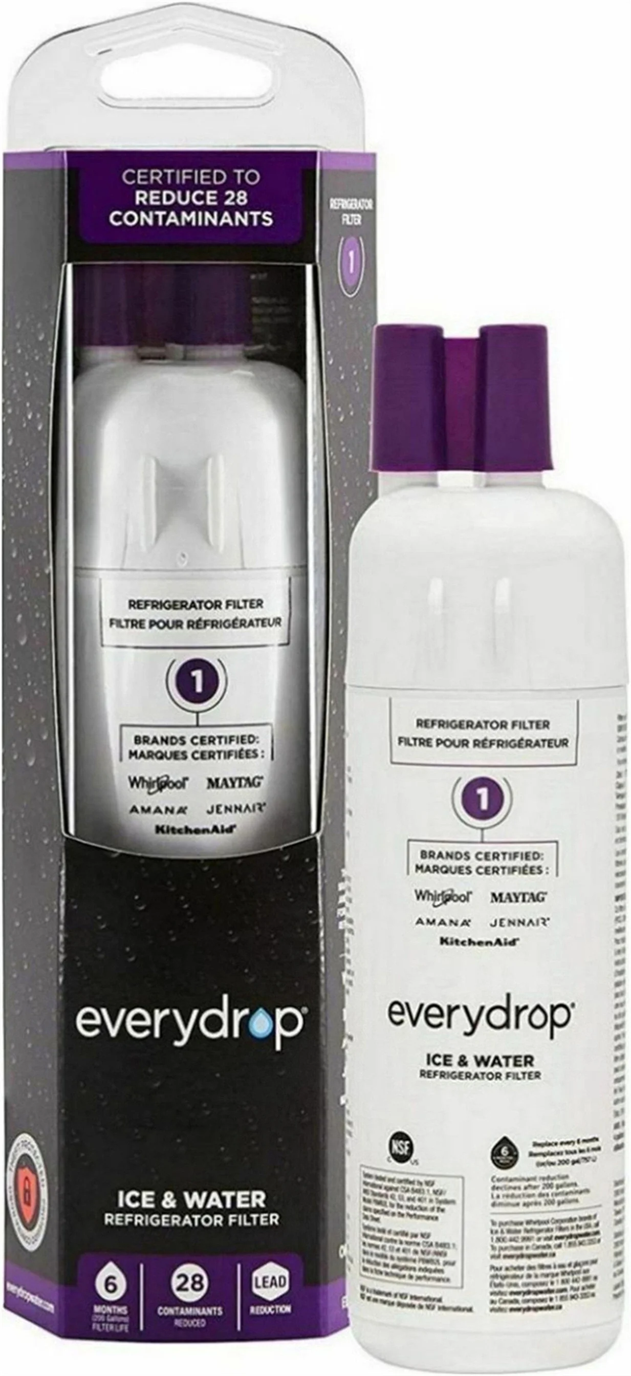 EDR1RXD1 Water Filter Replacement 1 Compatible with W10295370A W10295370 EDRIRXD1B 9081 46-9081 469081 46-9930 469930 9930 P5WB2L P8RFWB2L P8WB2L P4RFWB P5WB12NL EDRD101G1W, 1Pack