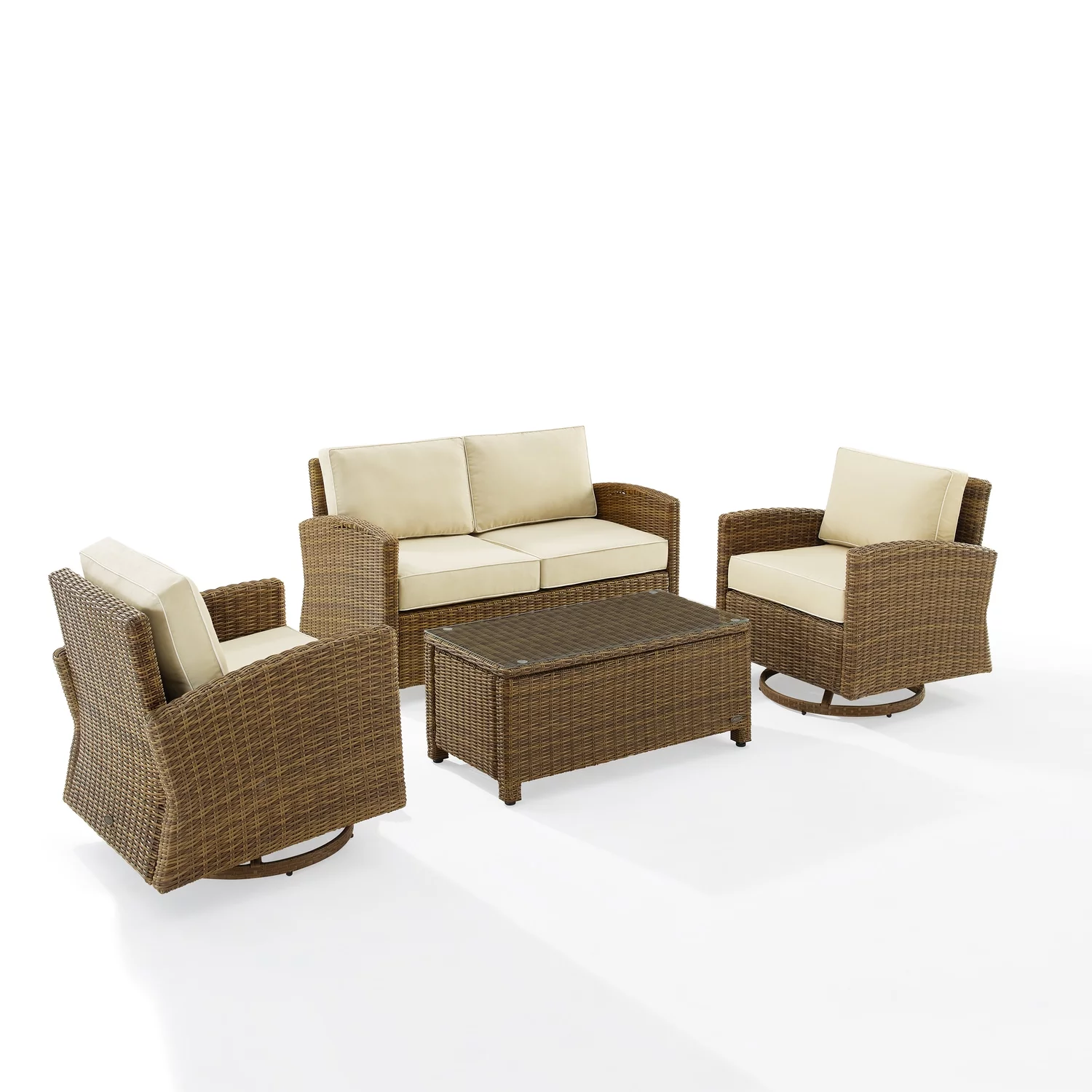 Maykoosh Asian Allure 4Pc Swivel Rocker Conversation Set Sand/Weathered Brown - Coffee Table, Loveseat, & 2 Swivel Rockers