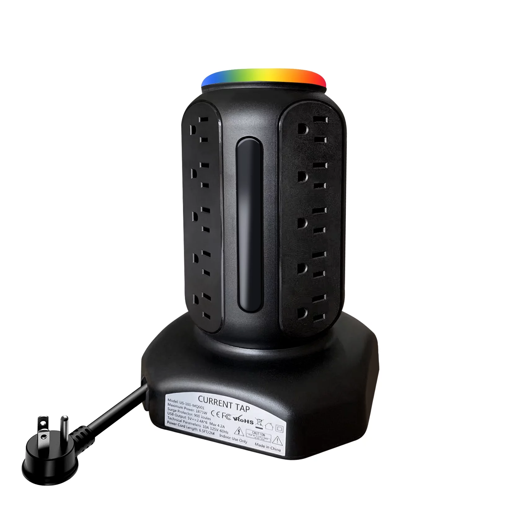 SMALLMODEL 16 In 1 Power Strip Tower 10 Outlets with 6 USB-A Ports Multi Socket Surge Protector Electric Charging Station Extension  6.5ft Cord Pure Copper Wire 2m,Black