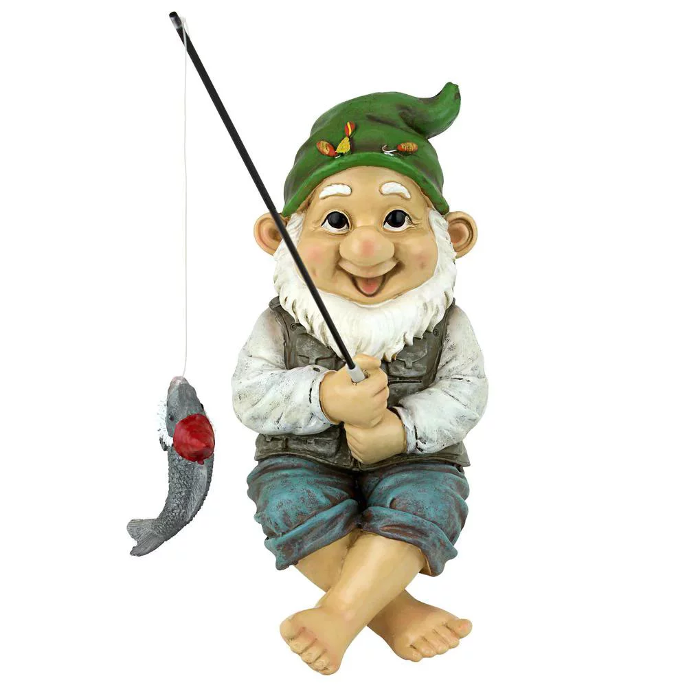 Design Toscano 9.5 In. H Ziggy The Fishing Gnome Garden Sitter Statue