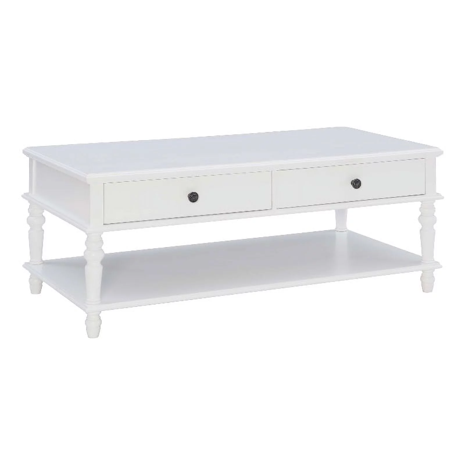 Linon Mavis Wood Coffee Table with 2 Drawers & Bottom Shelf in White