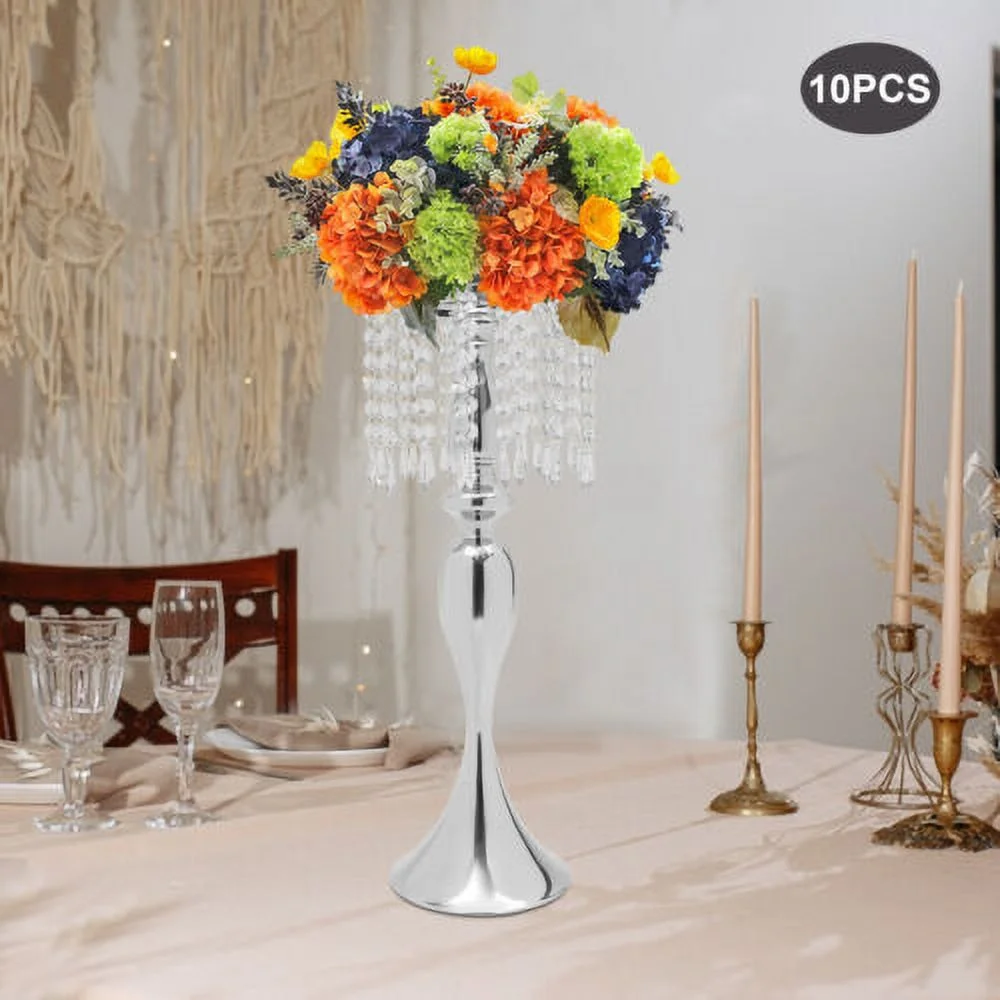 10 PCS Metal Silver Flower Vase Wedding Table Centerpieces Crystal Flower Stand