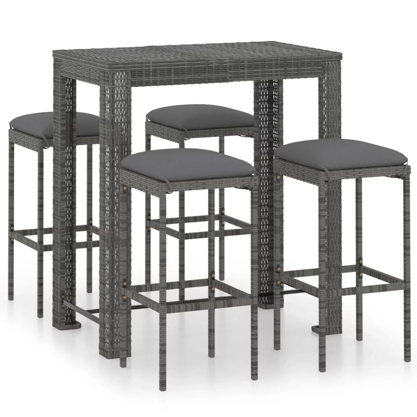 Walmeck 5 Piece Patio Bar Set with Cushions Poly Rattan Gray