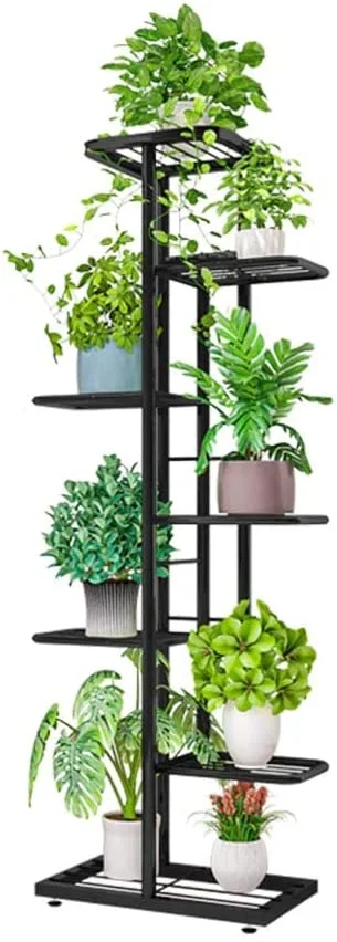 7-Tier Metal Plant Stand - Indoor/Outdoor Flower Pot Display Shelf, Charcoal Grey