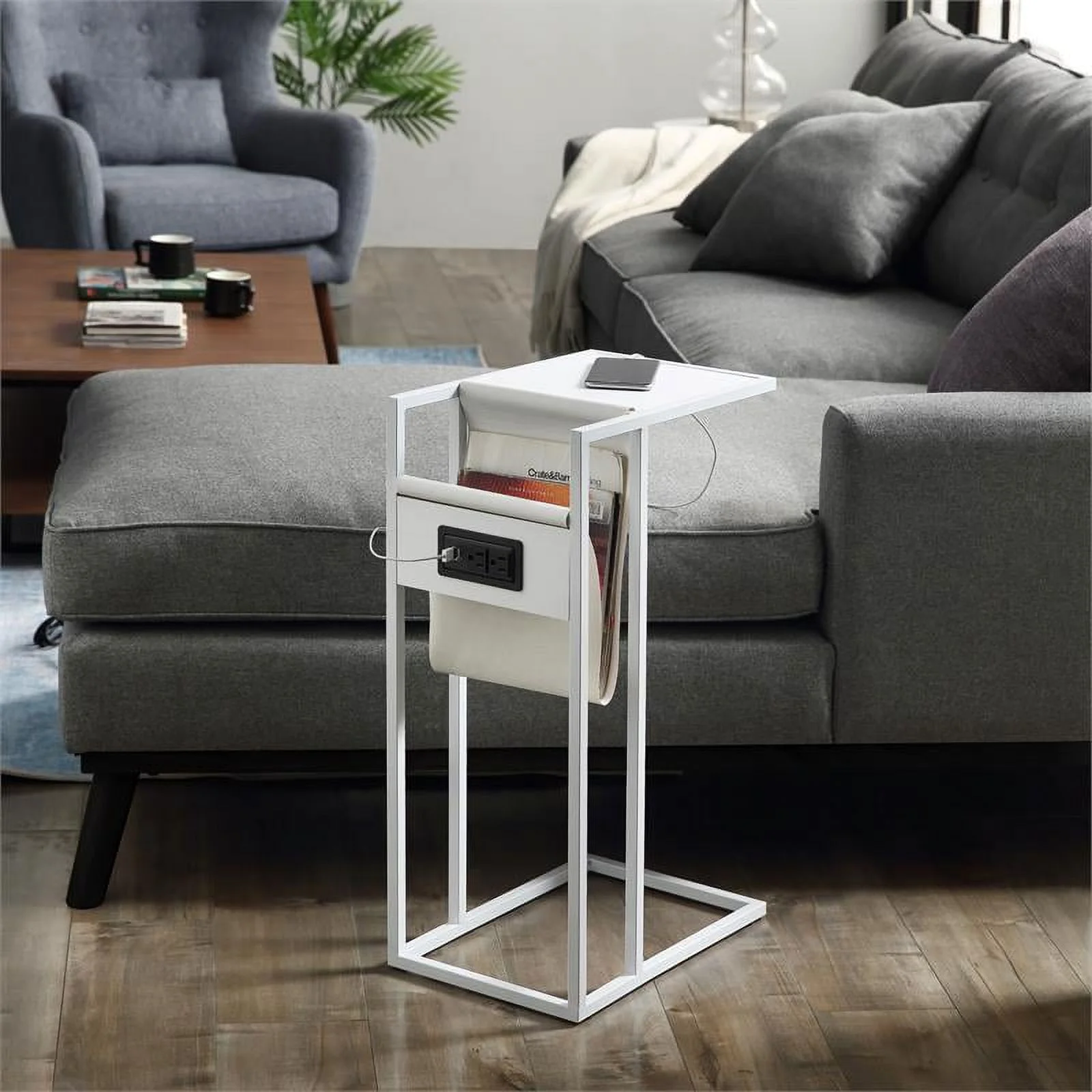 Loft Lyfe LET158-09WE-UE Posh Living Axl C Table, End Table, Side Table & Laptop Stand, White - 10.25 x 15.75 x 25.5 in.