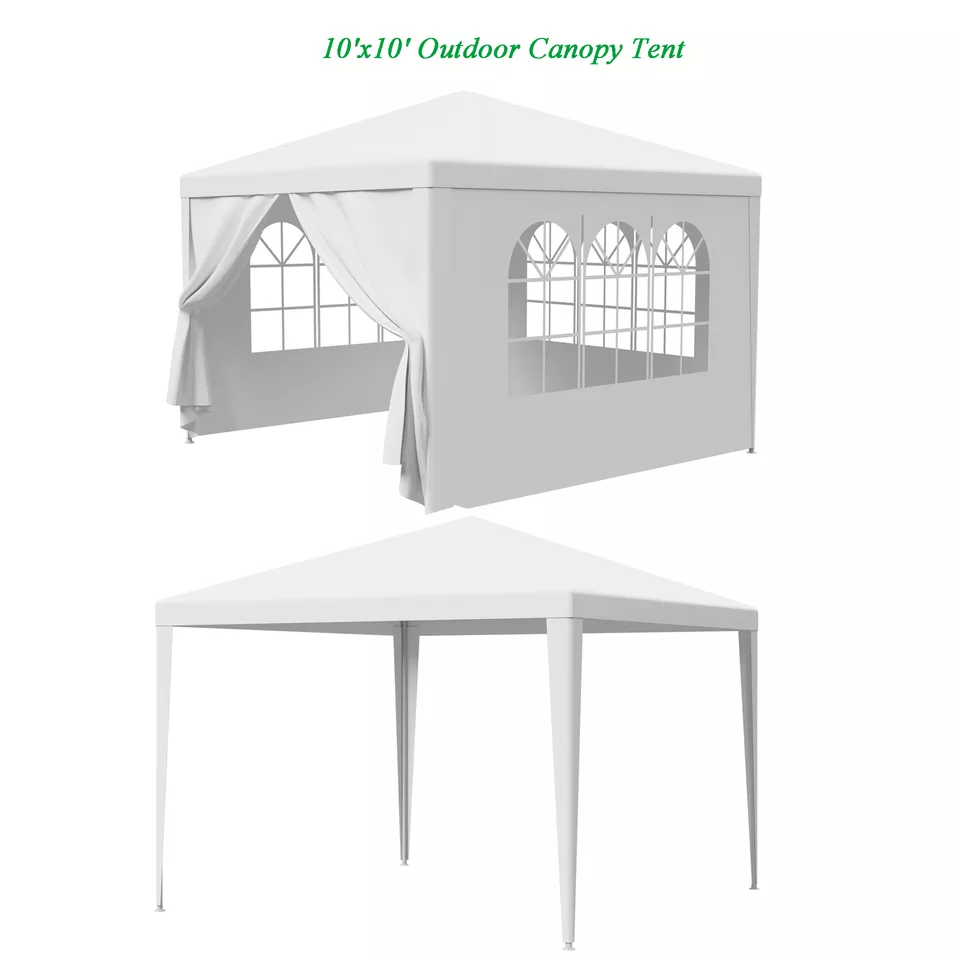 10'x10' 4 Walls Outdoor Canopy Party Tent Wedding Heavy Duty Gazebo Garden BBQ