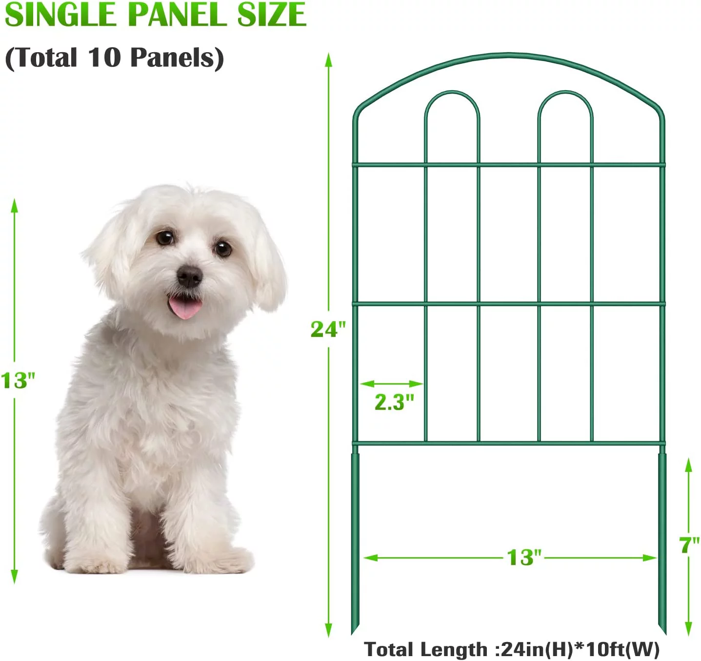 10 Pack Garden Fence 23in (H) x 10ft (L) Metal Landscape Border Fence Panels, Green