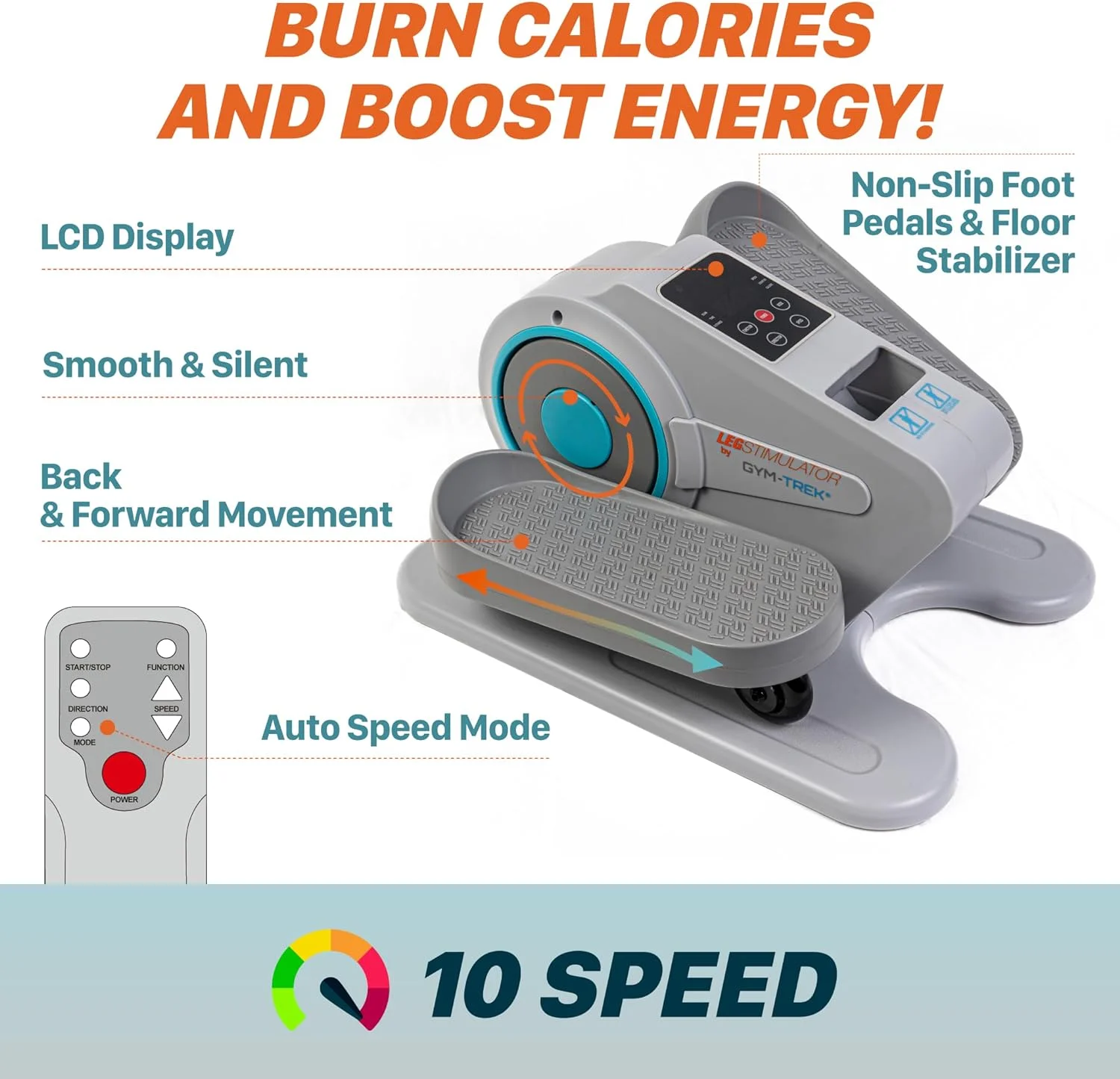 LegStimulator Seated Under Desk Elliptical Electric Machine w Remote Control Portable Trainer Pedal Exerciser LCD Monitor Compact Trainer for Home & Office Gym