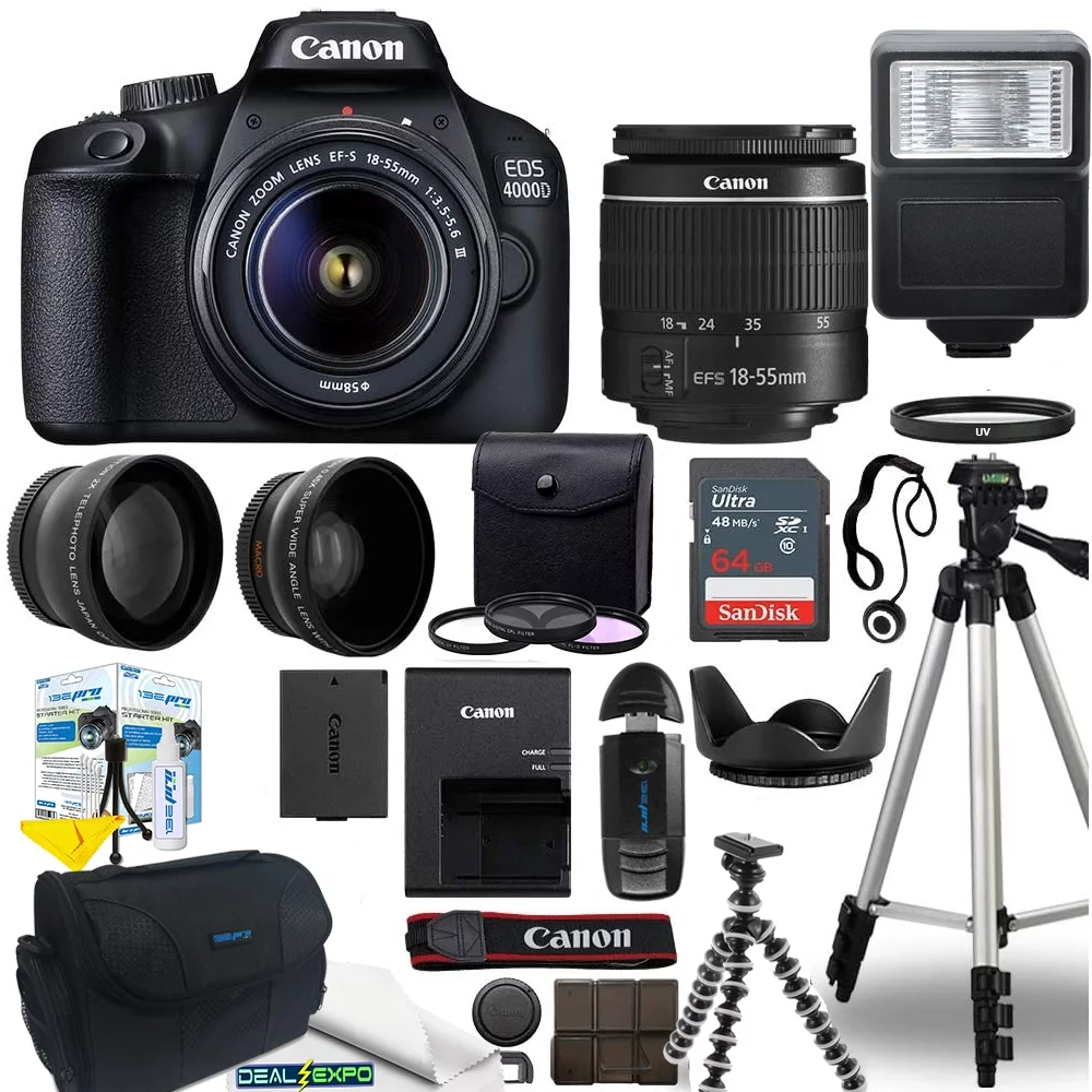 Canon EOS 4000D Digital SLR Camera Body w/Canon EF-S 18-55mm f/3.5-5.6 Lens DSLR Kit Bundled with Deal-ExpoComplete Accessory Bundle - International Model