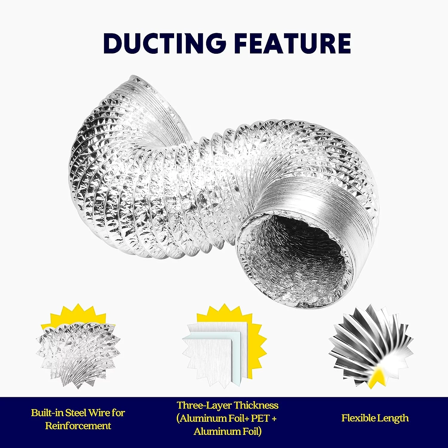 iPower 2-Pack 4 inch 8 Feet Non-Insulated Flex Air Aluminum Ducting Dryer Vent Hose for HVAC Ventilation