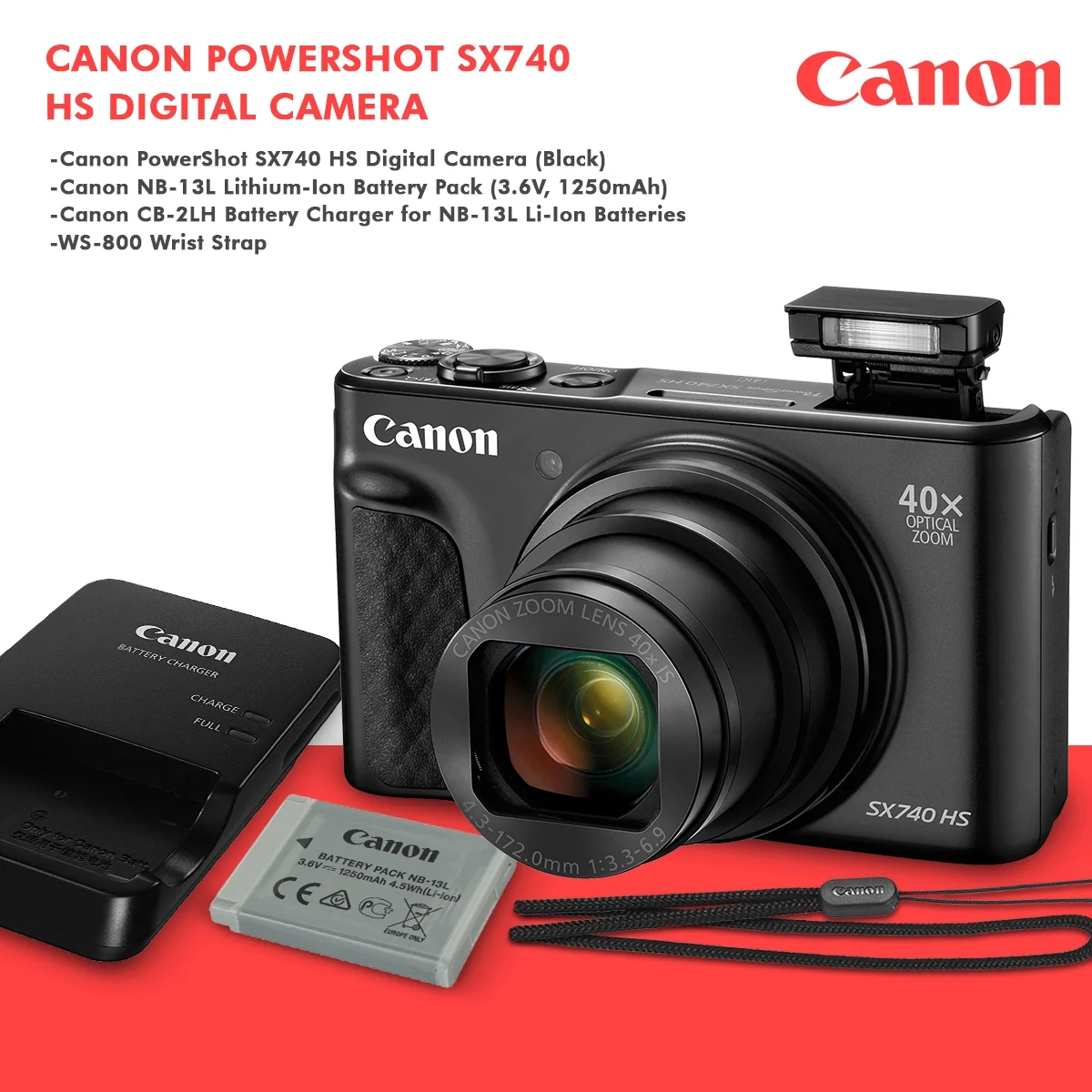 Canon PowerShot SX740 HS Digital Camera (Black) with 64GB Card