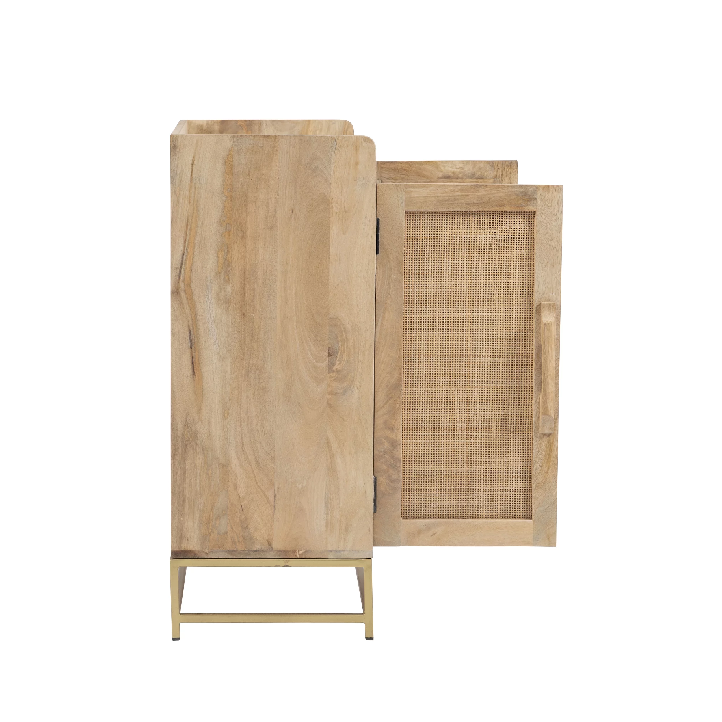 Blair Rattan Bar Cabinet, Natural with White Marble Top