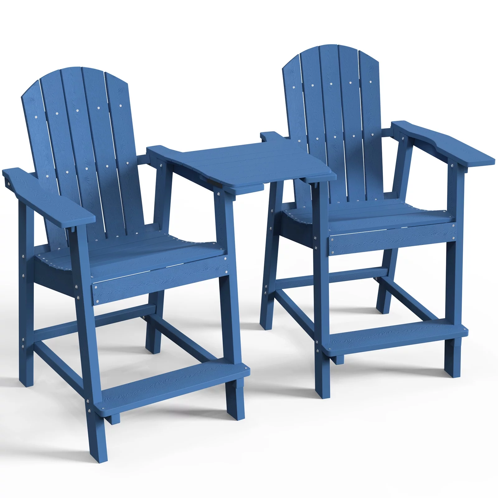 Dextrus 3Pcs Outdoor Patio, Adirondack Chair Set of 2 Barstools Weather Resistant Seat with Connecting Tray,Blue
